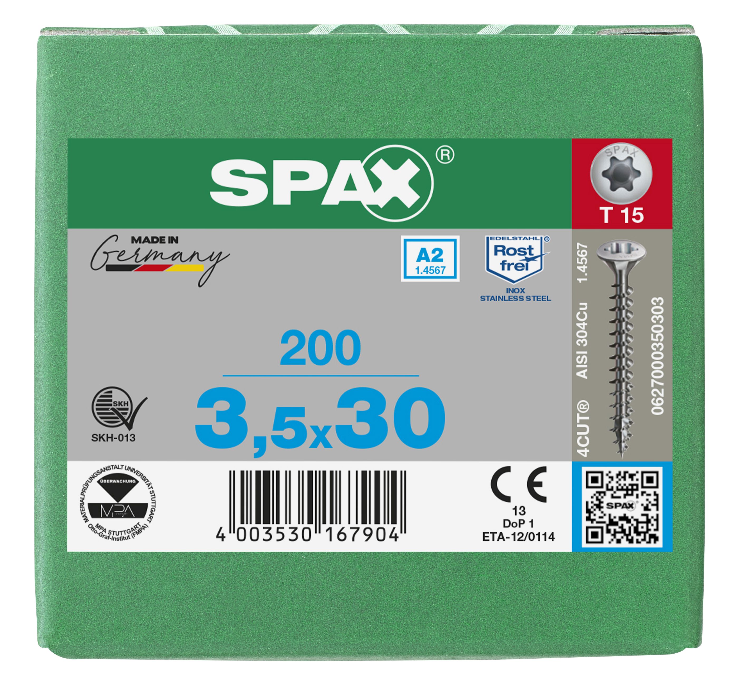 CABEZA MÚLTIPLE GOTA DE SEBO SPAX A2 T-STAR PLUS T15 ROSCA COMPLETA 200 UD.