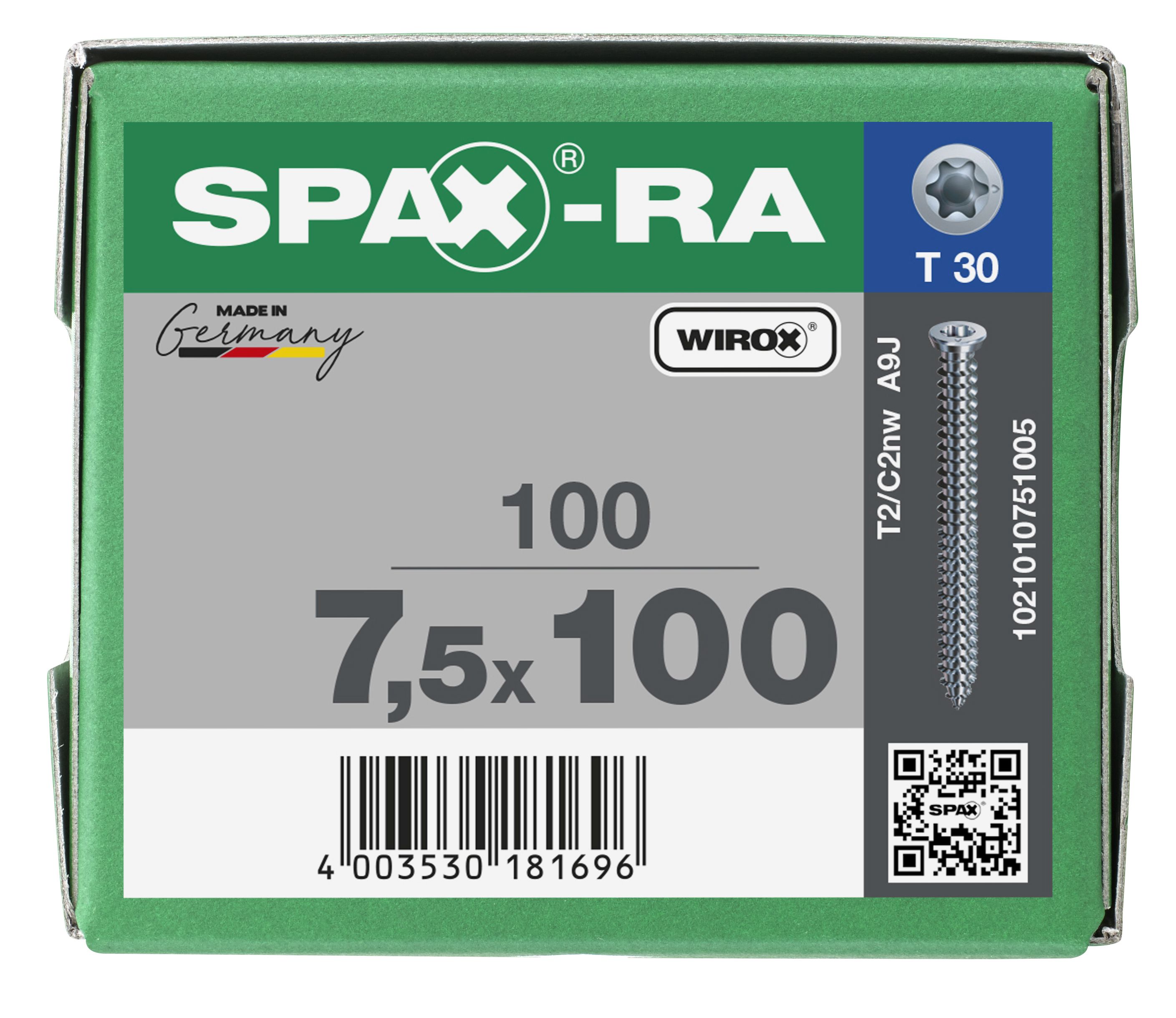 CABEZA PLANA SPAX-RA T-STAR PLUS T30 ROSCA COMPLETA WIROX 100 UD.
