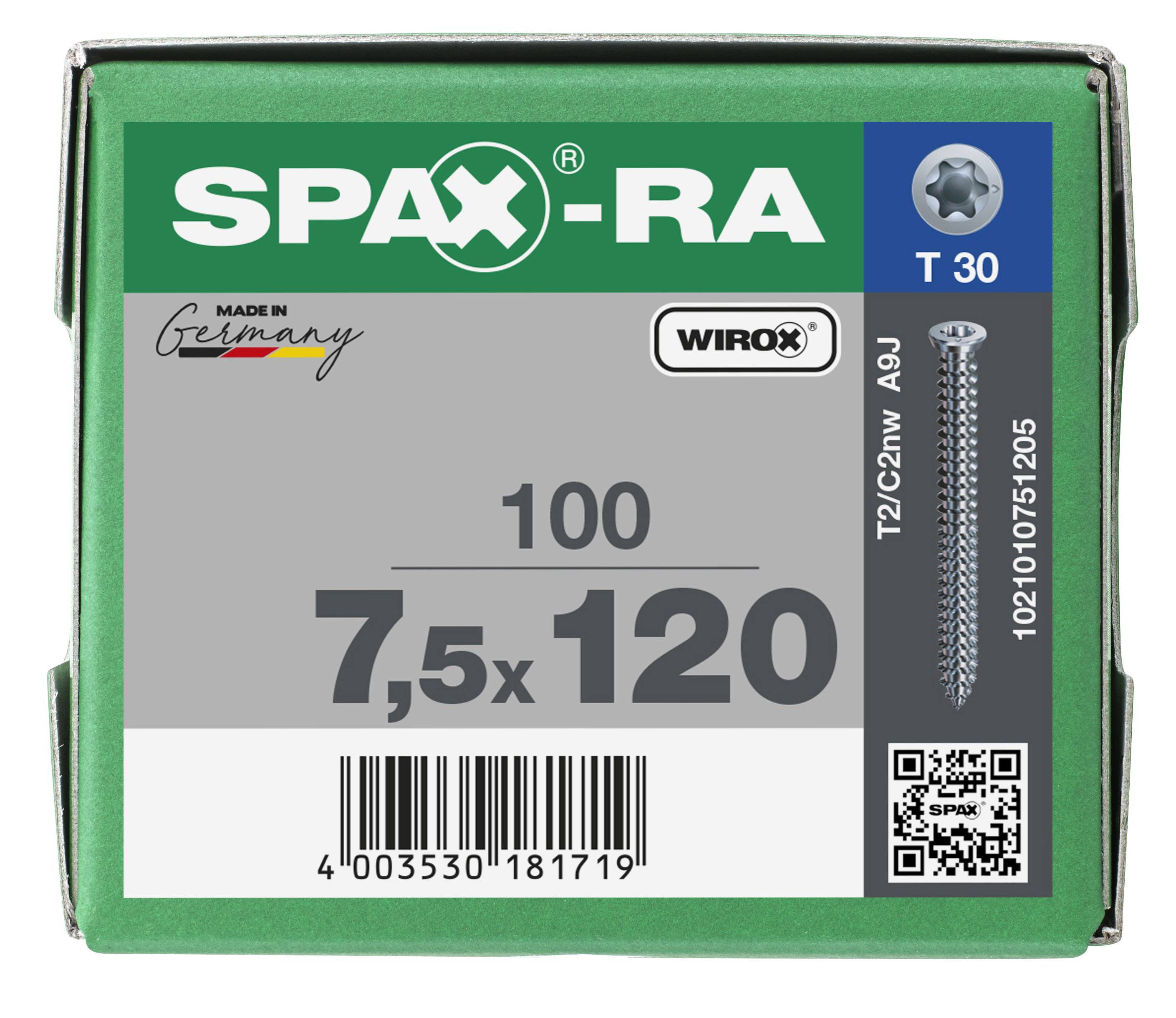 CABEZA PLANA SPAX-RA T-STAR PLUS T30 ROSCA COMPLETA WIROX 100 UD.