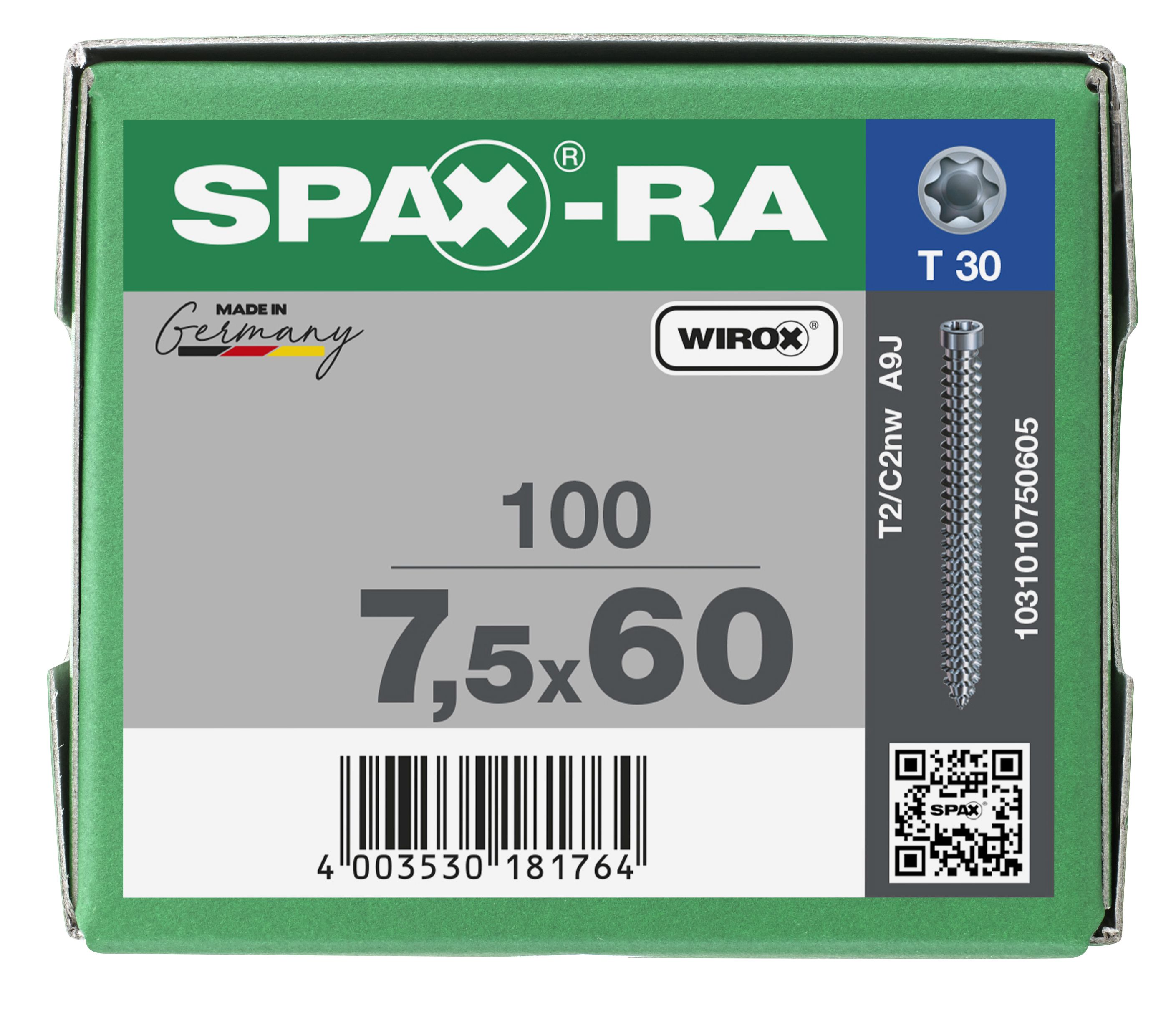 CABEZA CILÍNDRICA SPAX-RA T-STAR PLUS T30 ROSCA COMPLETA WIROX 100 UD.