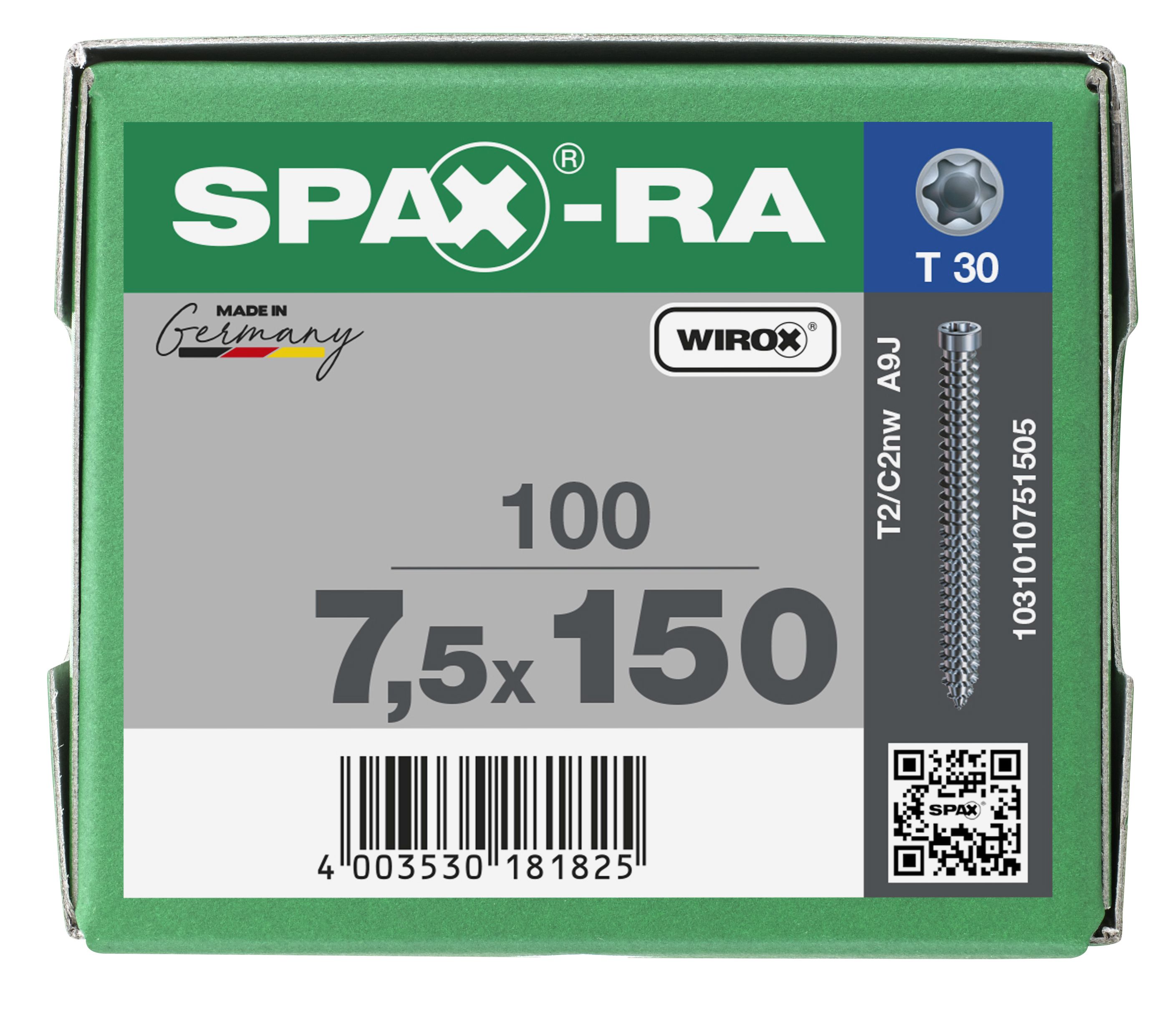 CABEZA CILÍNDRICA SPAX-RA T-STAR PLUS T30 ROSCA COMPLETA WIROX 100 UD.