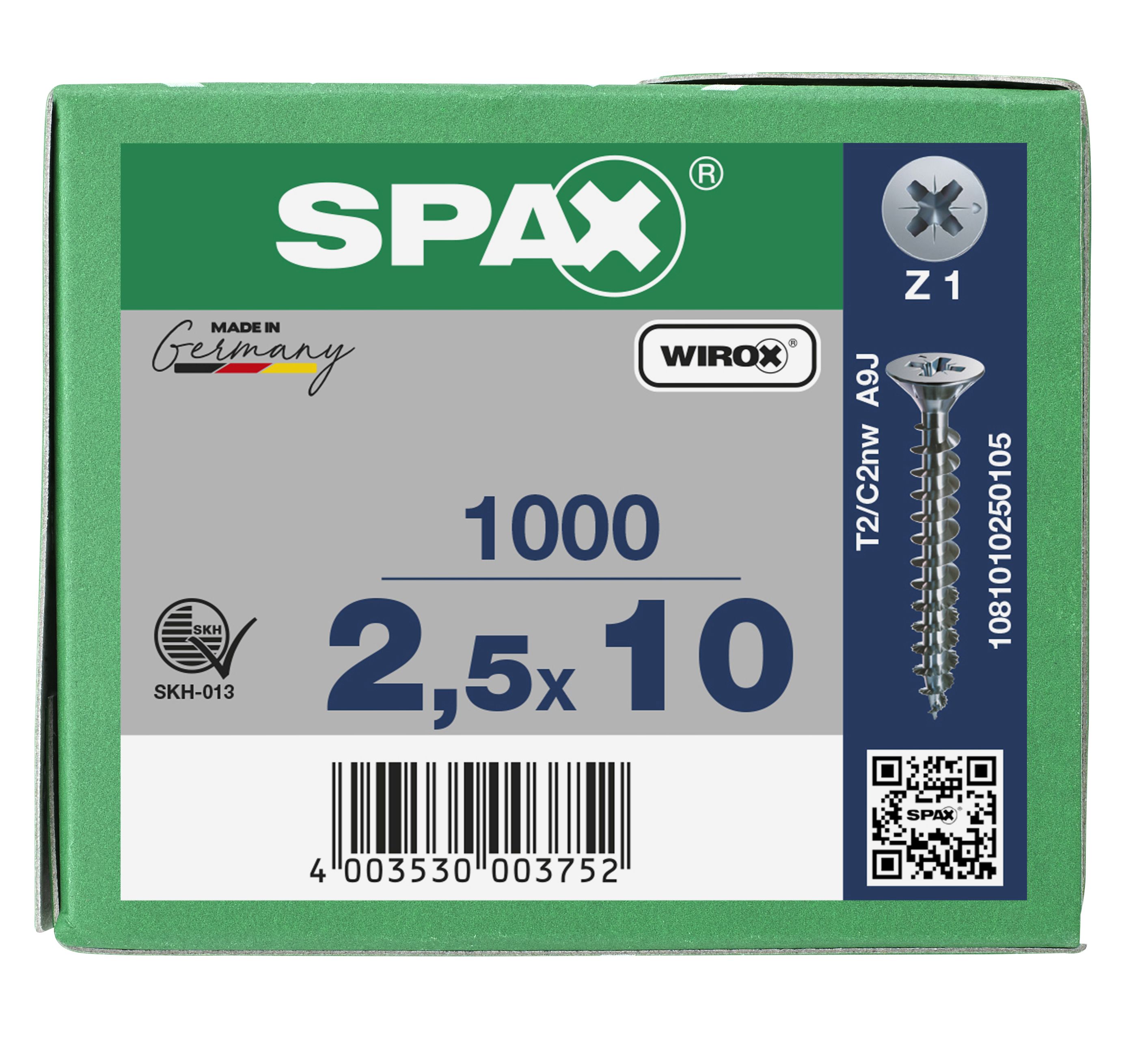 CABEZA PLANA SPAX-S NERVIOS DE FRENADO RANURA EN CRUZ Z1 ROSCA COMPLETA WIROX 1000 UD.