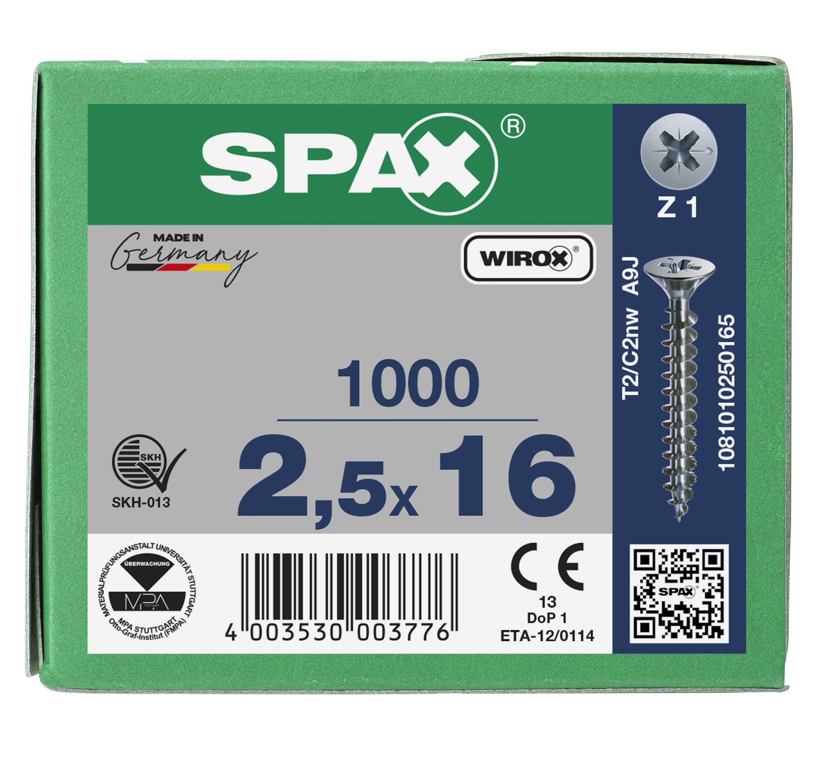 CABEZA PLANA SPAX-S NERVIOS DE FRENADO RANURA EN CRUZ Z1 ROSCA COMPLETA WIROX 1000 UD.