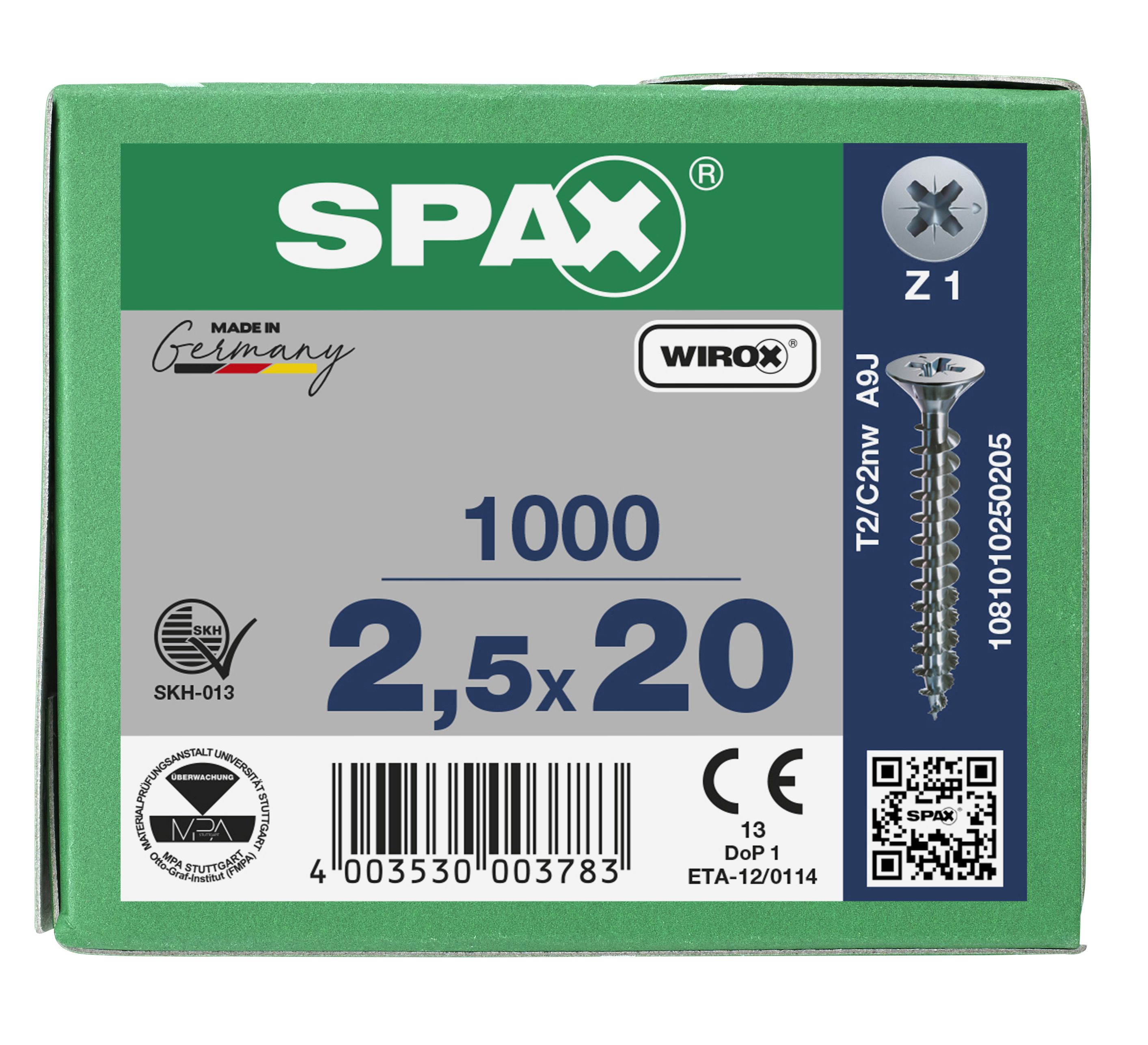CABEZA PLANA SPAX-S NERVIOS DE FRENADO RANURA EN CRUZ Z1 ROSCA COMPLETA WIROX 1000 UD.