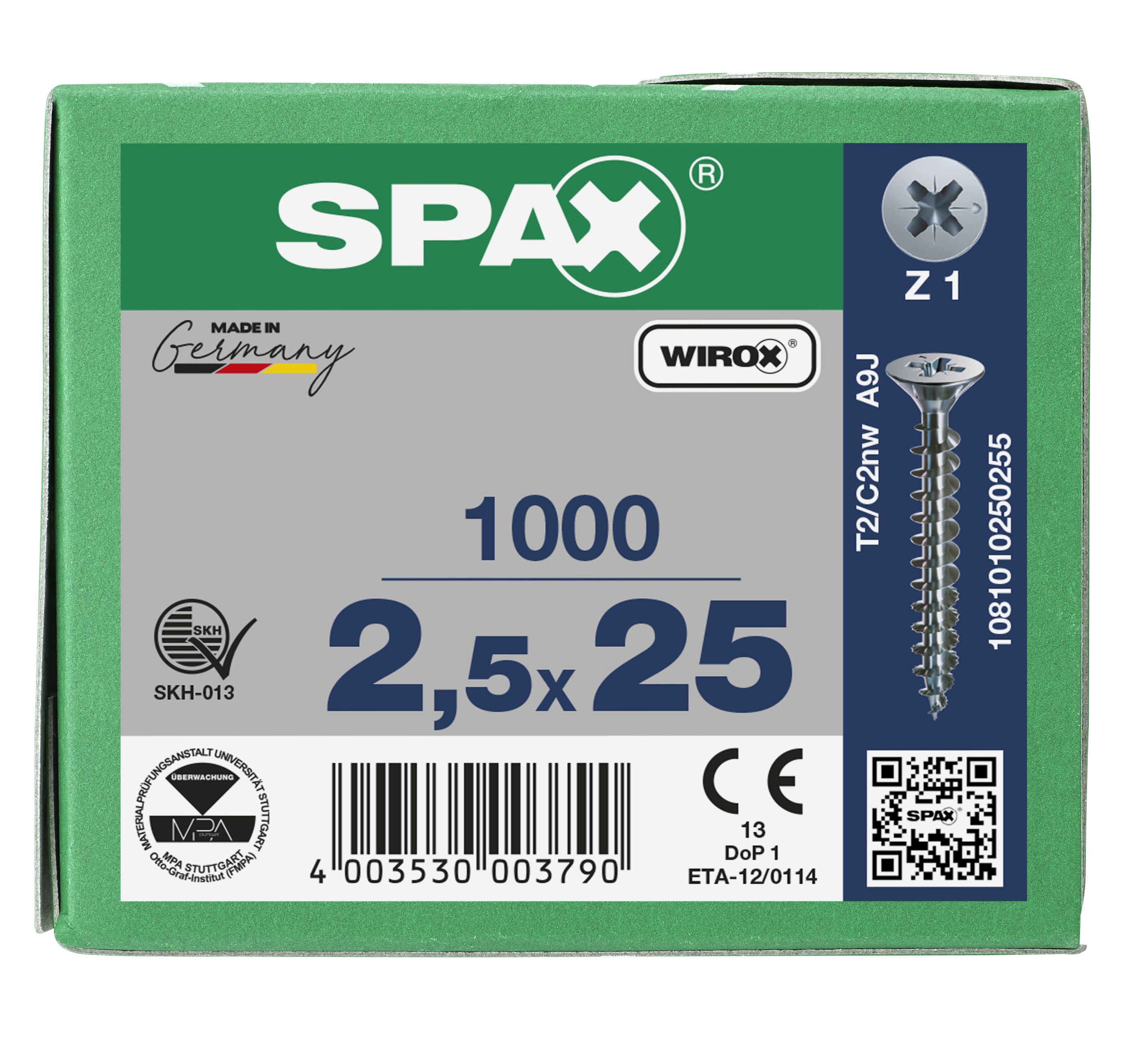 CABEZA PLANA SPAX-S NERVIOS DE FRENADO RANURA EN CRUZ Z1 ROSCA COMPLETA WIROX 1000 UD.