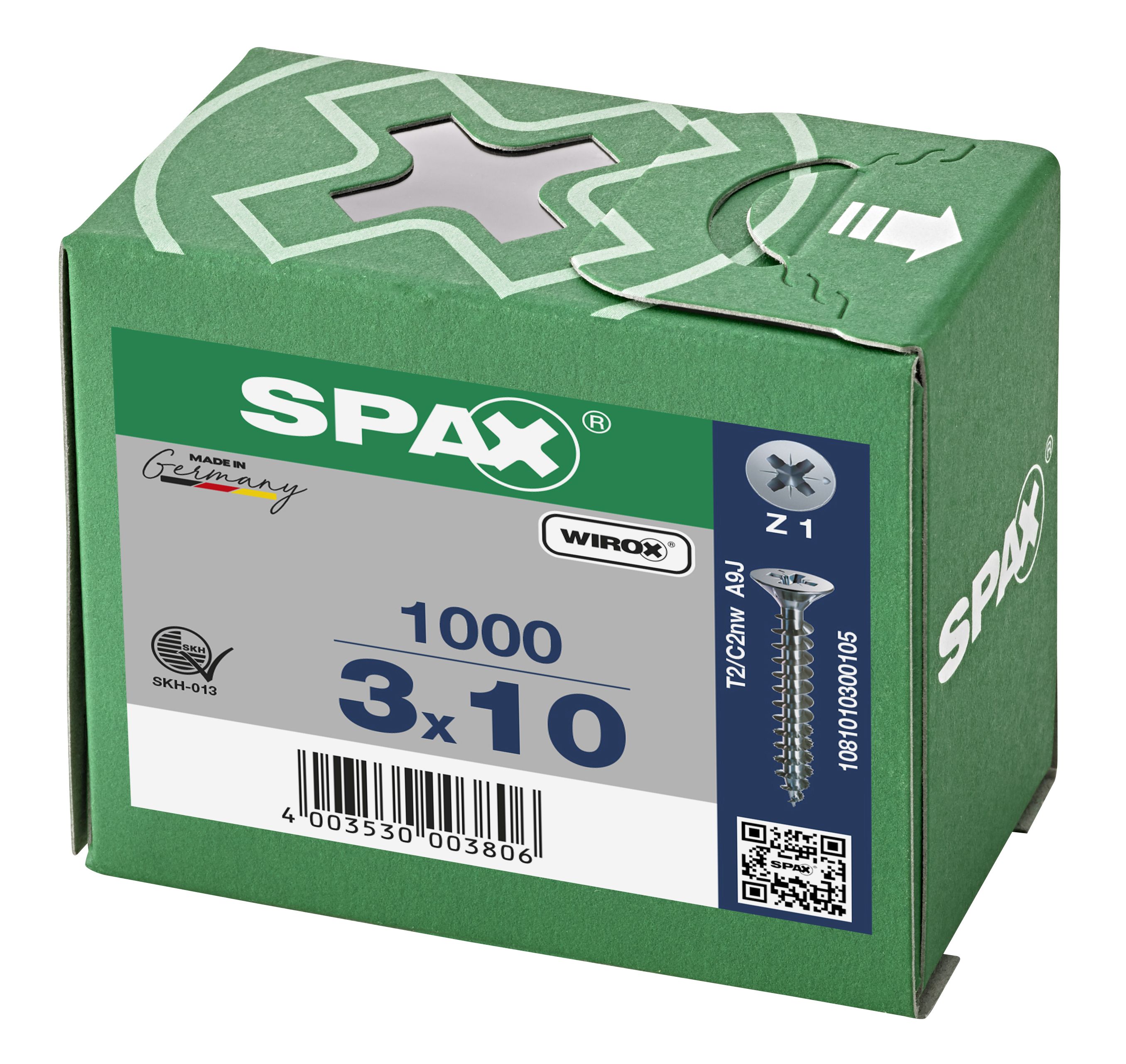 CABEZA PLANA SPAX-S NERVIOS DE FRENADO RANURA EN CRUZ Z1 ROSCA COMPLETA WIROX 1000 UD.