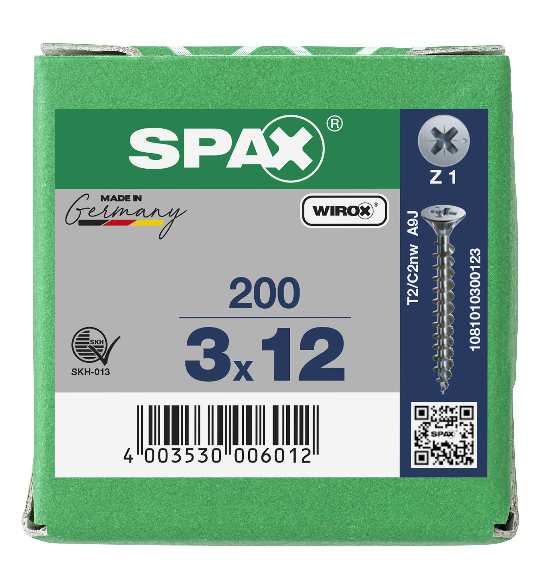 CABEZA PLANA SPAX-S NERVIOS DE FRENADO RANURA EN CRUZ Z1 ROSCA COMPLETA WIROX 200 UD.