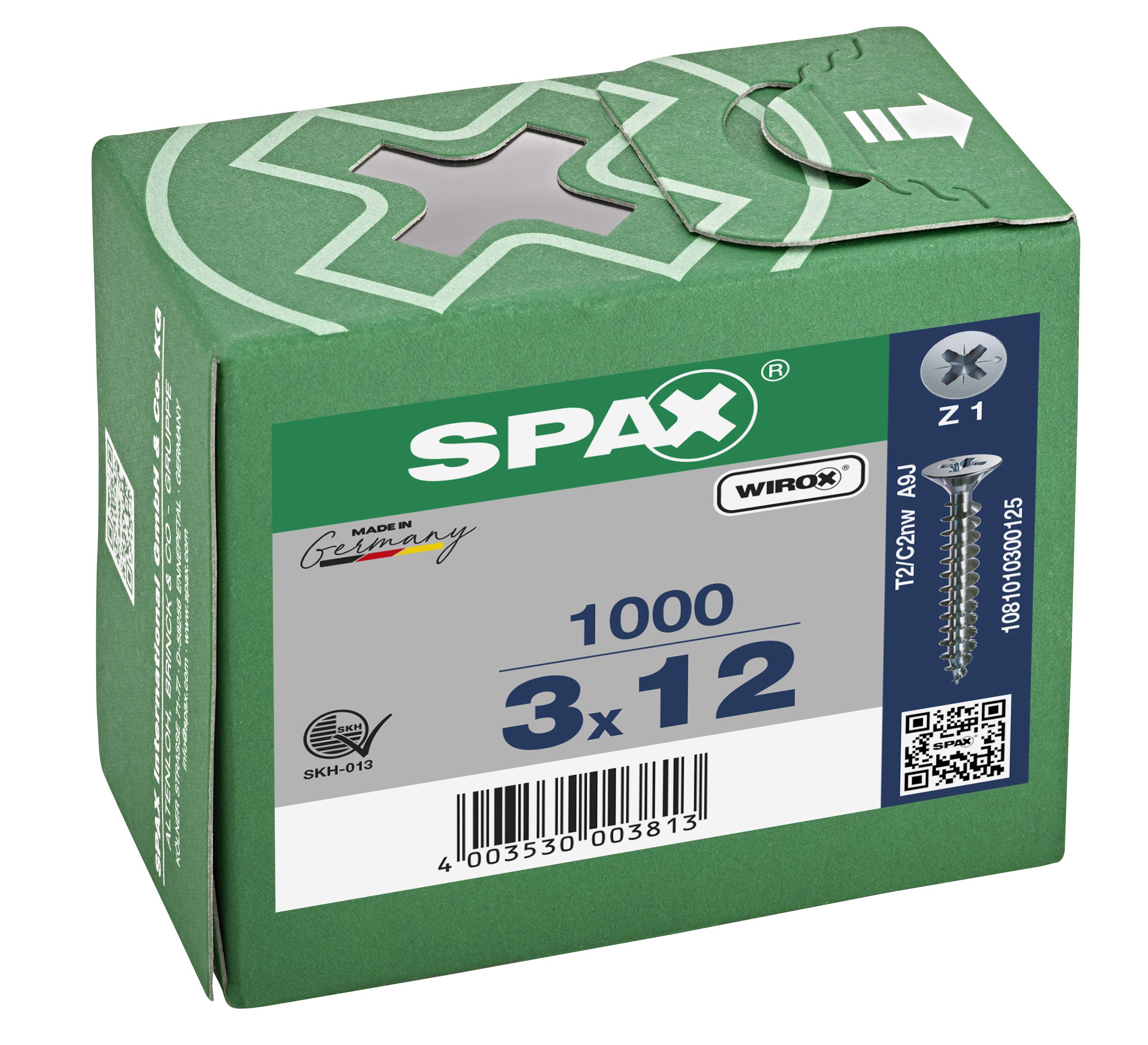 CABEZA PLANA SPAX-S NERVIOS DE FRENADO RANURA EN CRUZ Z1 ROSCA COMPLETA WIROX 1000 UD.