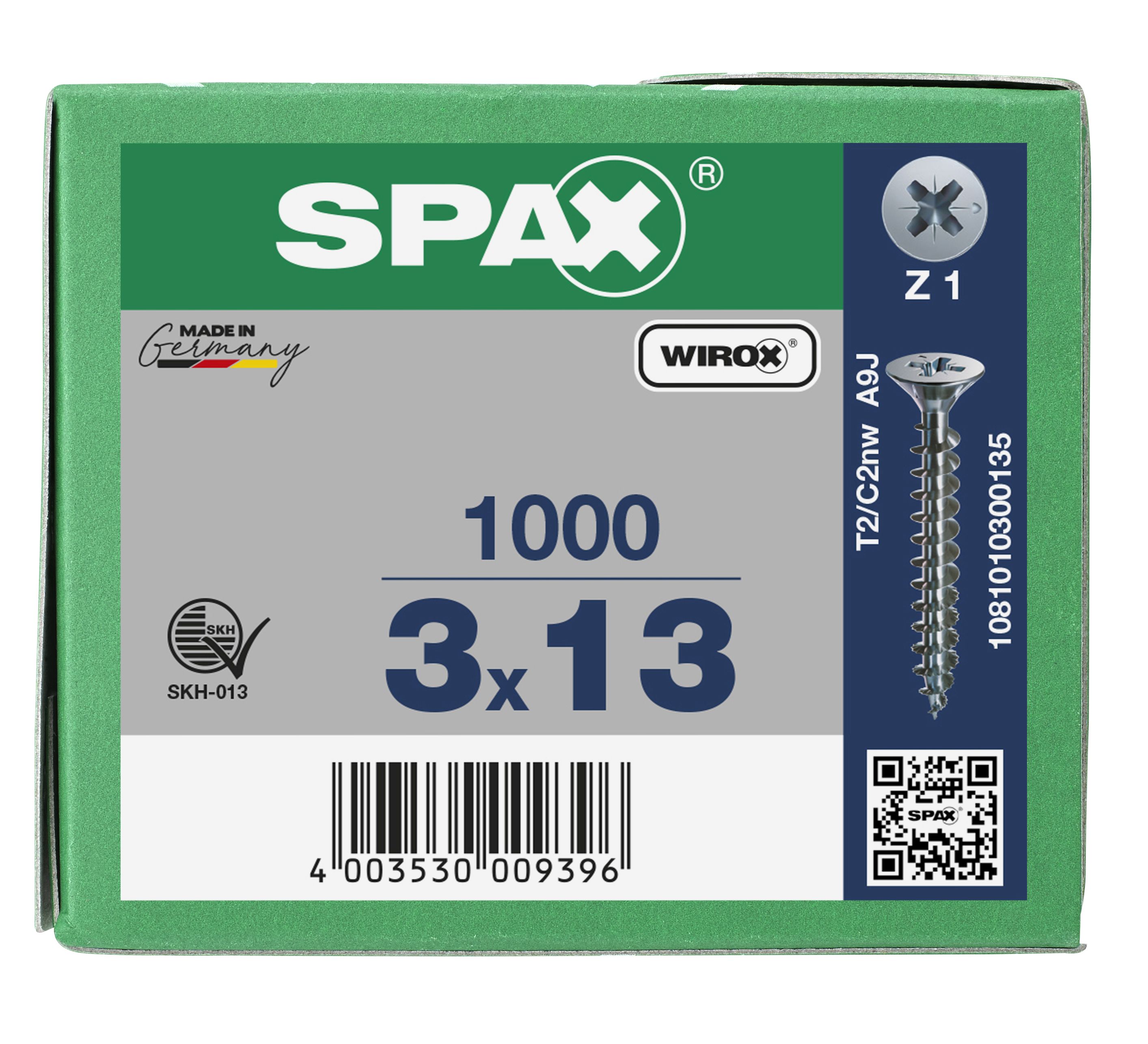 CABEZA PLANA SPAX-S NERVIOS DE FRENADO RANURA EN CRUZ Z1 ROSCA COMPLETA WIROX 1000 UD.