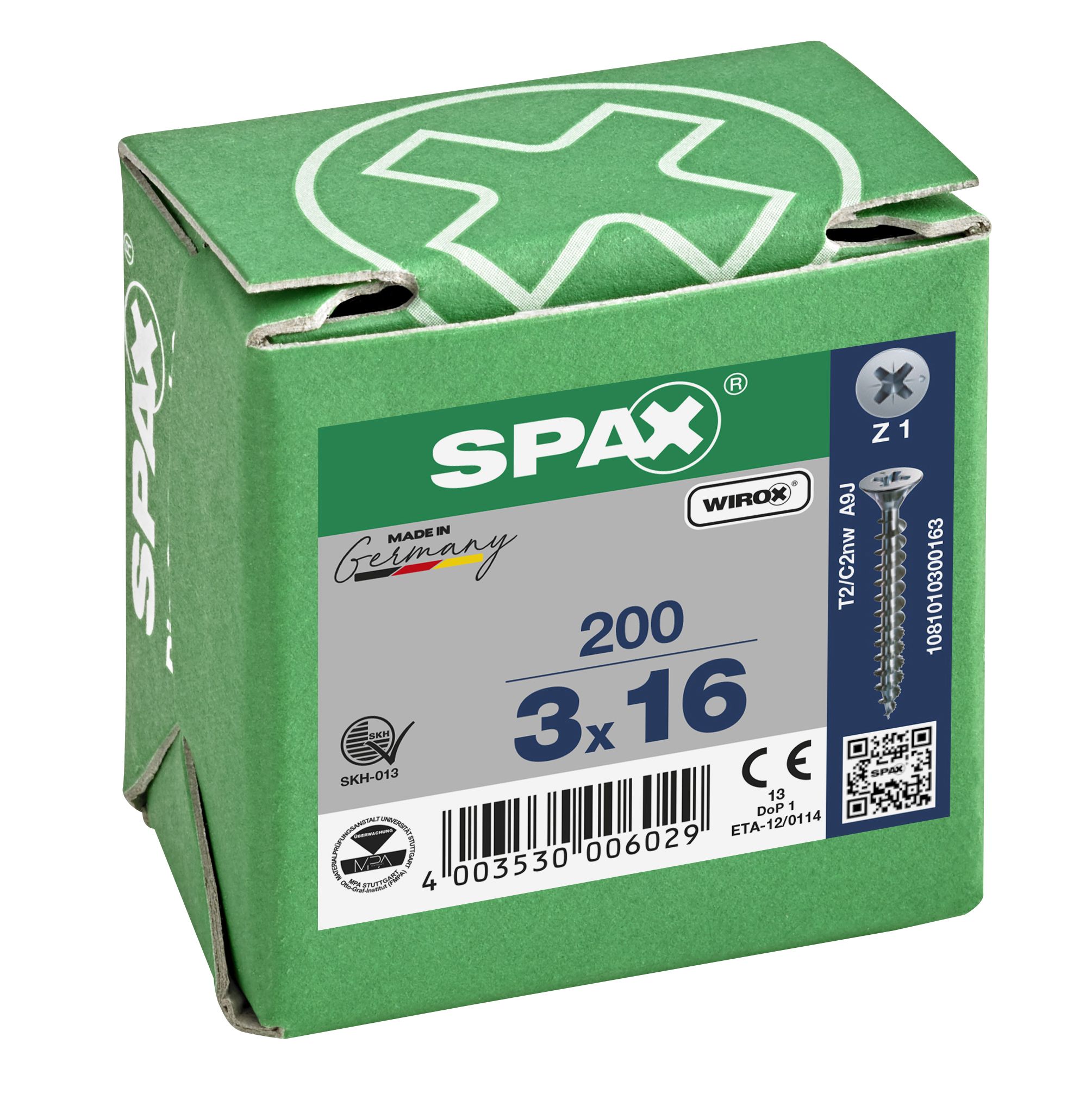 CABEZA PLANA SPAX-S NERVIOS DE FRENADO RANURA EN CRUZ Z1 ROSCA COMPLETA WIROX 200 UD.