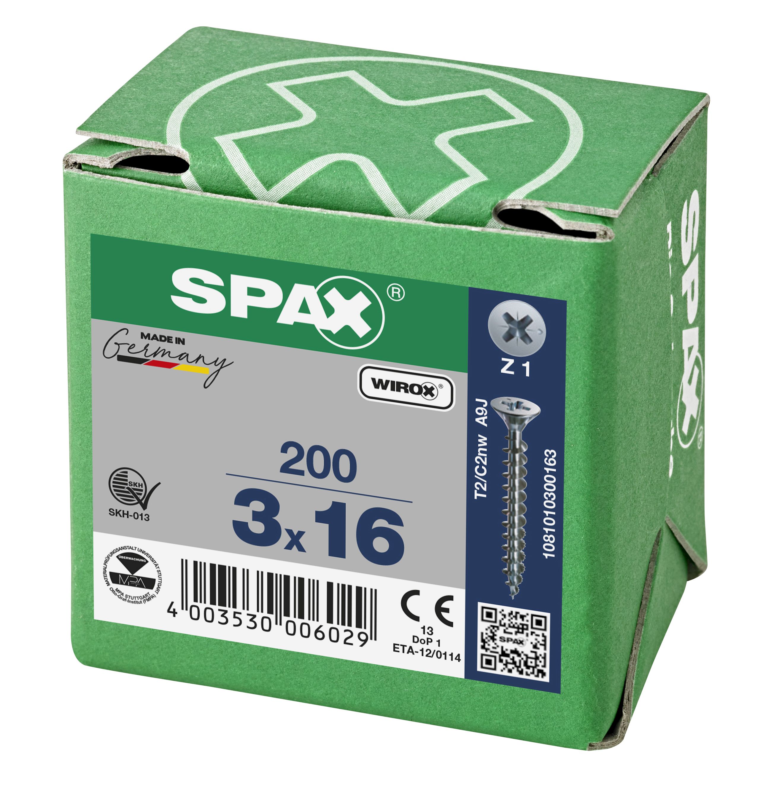 CABEZA PLANA SPAX-S NERVIOS DE FRENADO RANURA EN CRUZ Z1 ROSCA COMPLETA WIROX 200 UD.