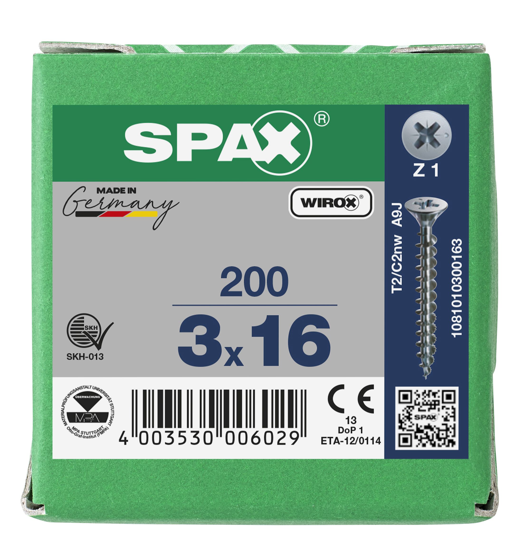 CABEZA PLANA SPAX-S NERVIOS DE FRENADO RANURA EN CRUZ Z1 ROSCA COMPLETA WIROX 200 UD.