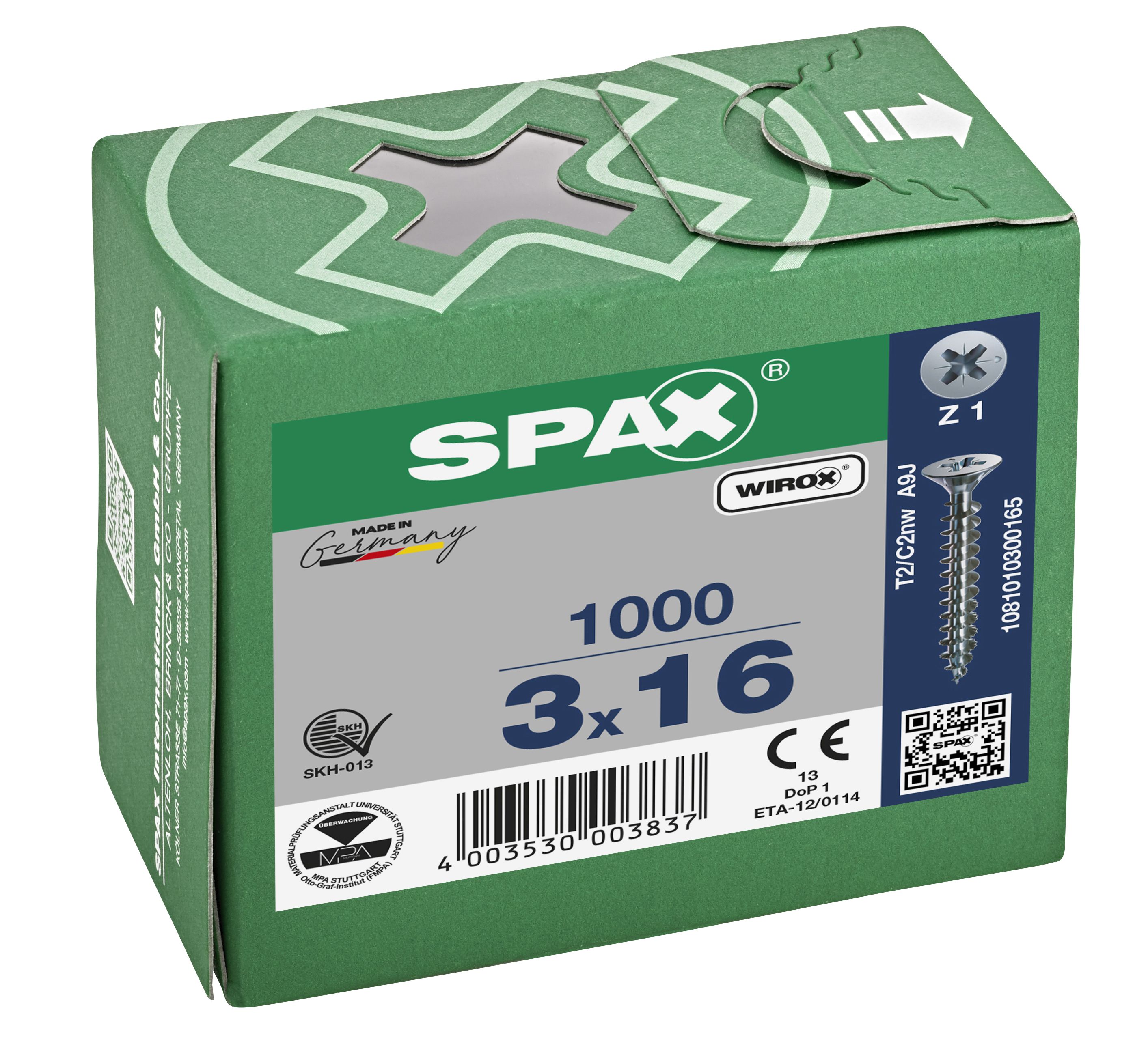 CABEZA PLANA SPAX-S NERVIOS DE FRENADO RANURA EN CRUZ Z1 ROSCA COMPLETA WIROX 1000 UD.