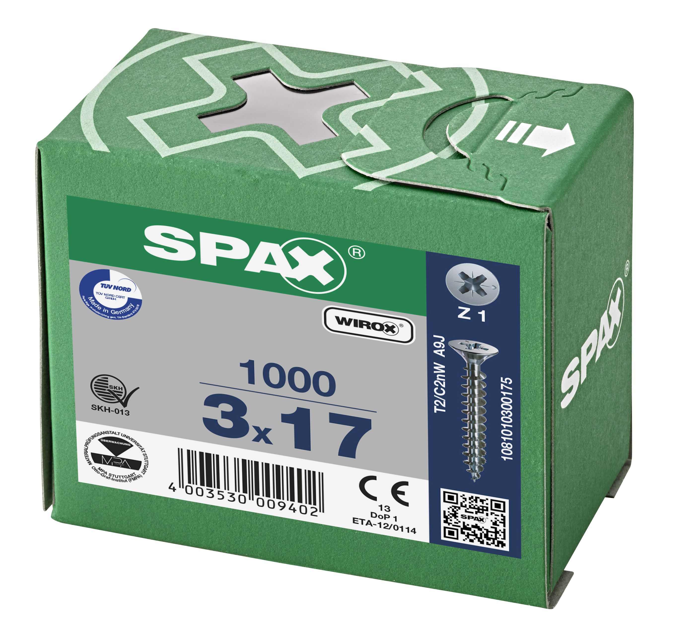 CABEZA PLANA SPAX-S NERVIOS DE FRENADO RANURA EN CRUZ Z1 ROSCA COMPLETA WIROX 1000 UD.