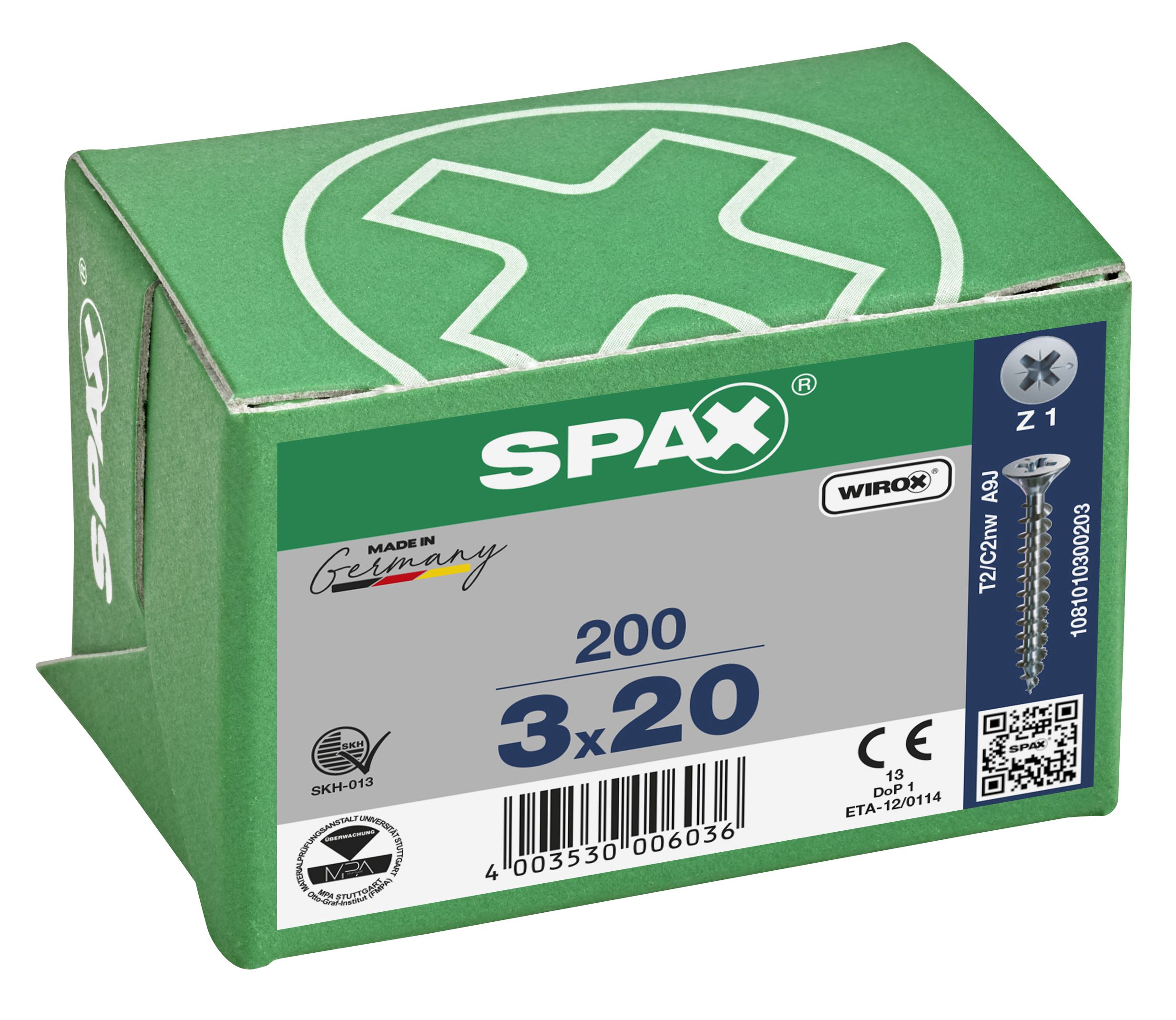 CABEZA PLANA SPAX-S NERVIOS DE FRENADO RANURA EN CRUZ Z1 ROSCA COMPLETA WIROX 200 UD.