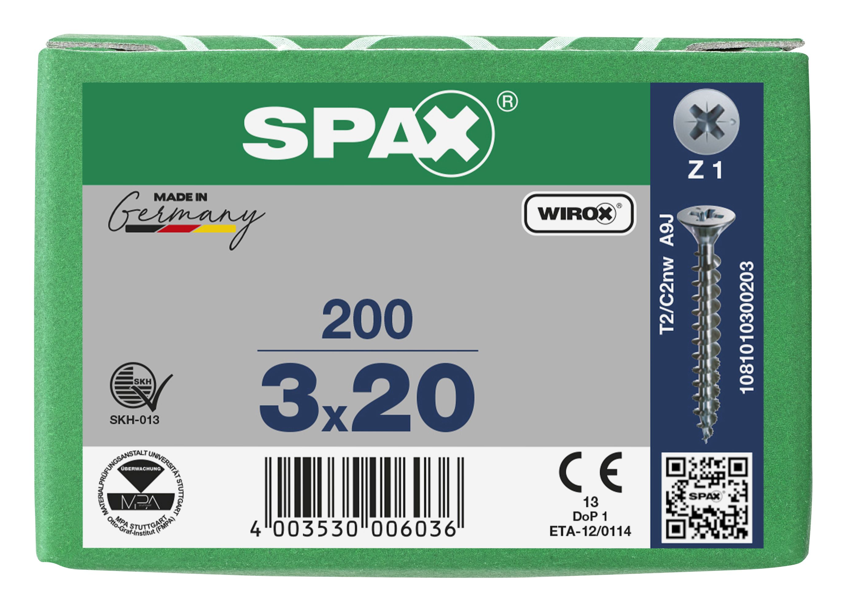 CABEZA PLANA SPAX-S NERVIOS DE FRENADO RANURA EN CRUZ Z1 ROSCA COMPLETA WIROX 200 UD.