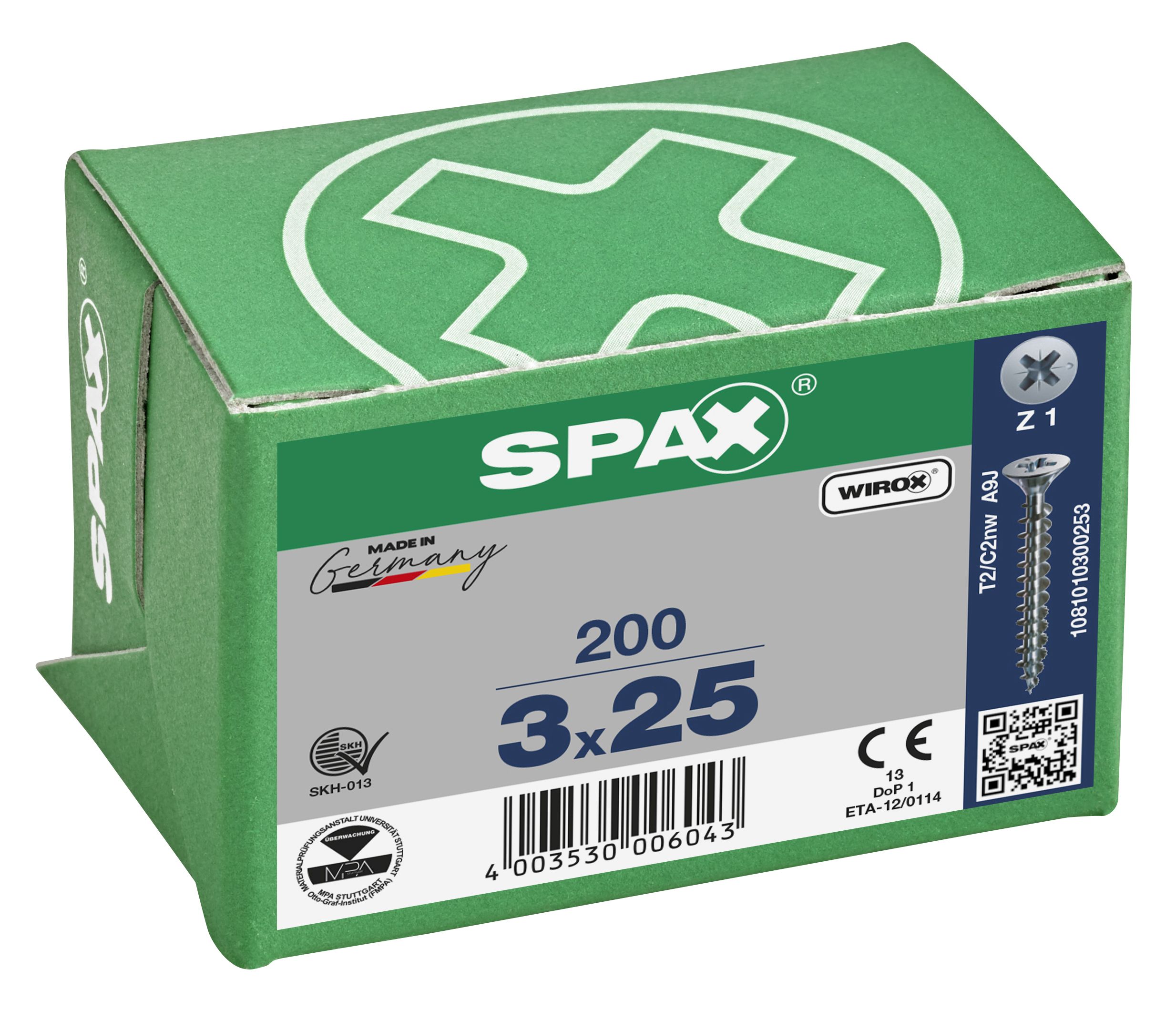 CABEZA PLANA SPAX-S NERVIOS DE FRENADO RANURA EN CRUZ Z1 ROSCA COMPLETA WIROX 200 UD.
