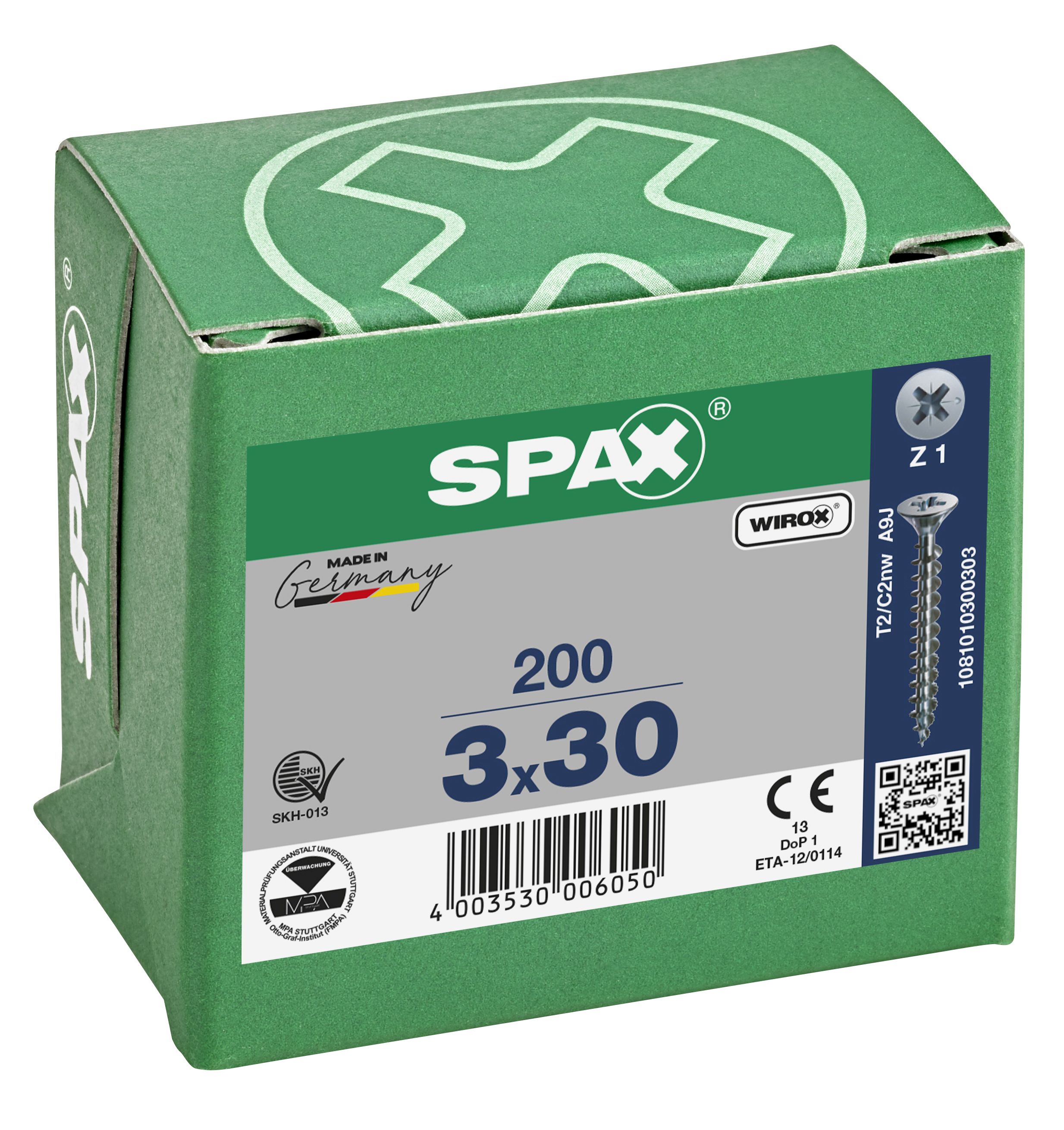 CABEZA PLANA SPAX-S NERVIOS DE FRENADO RANURA EN CRUZ Z1 ROSCA COMPLETA WIROX 200 UD.
