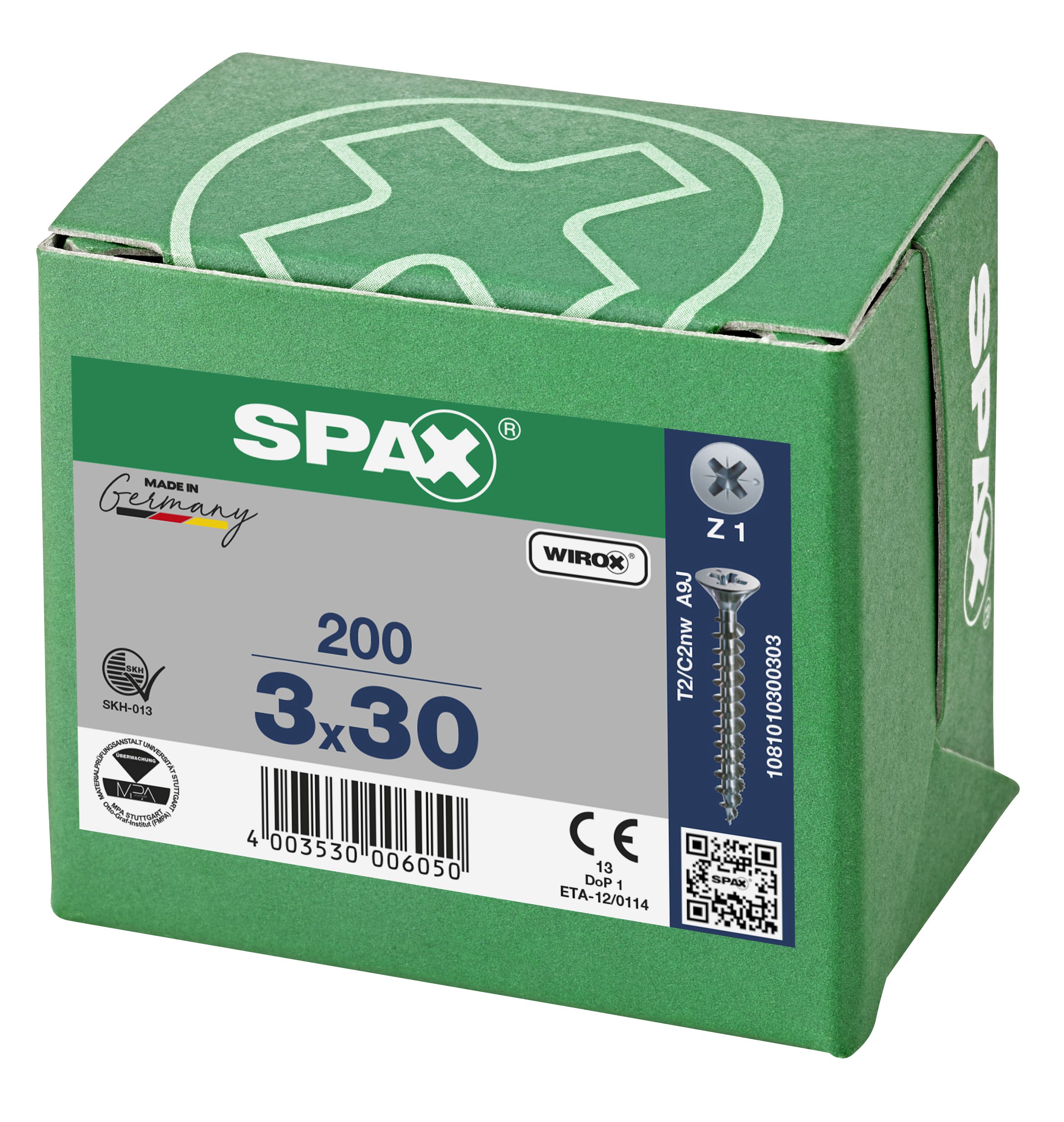 CABEZA PLANA SPAX-S NERVIOS DE FRENADO RANURA EN CRUZ Z1 ROSCA COMPLETA WIROX 200 UD.