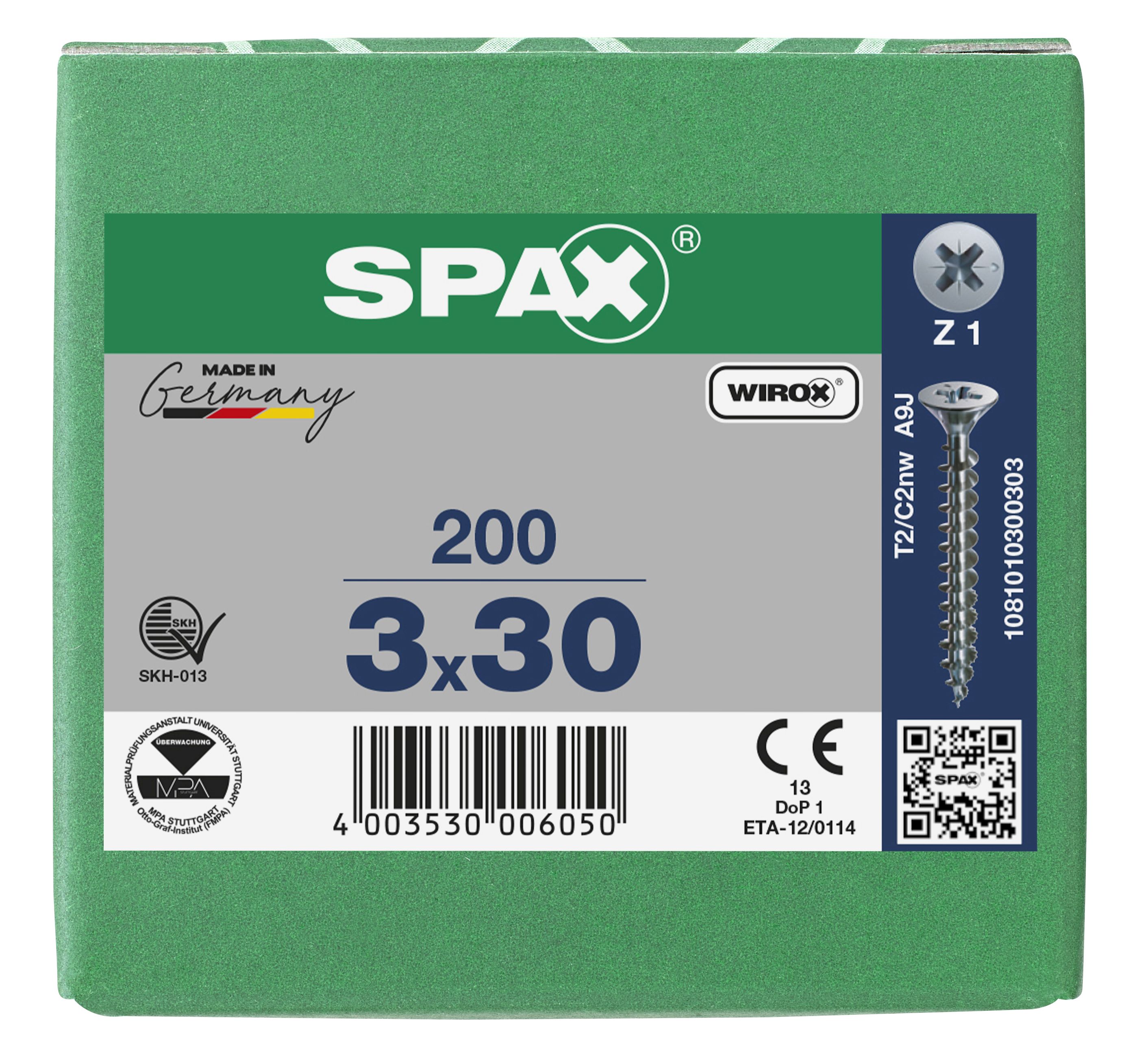 CABEZA PLANA SPAX-S NERVIOS DE FRENADO RANURA EN CRUZ Z1 ROSCA COMPLETA WIROX 200 UD.