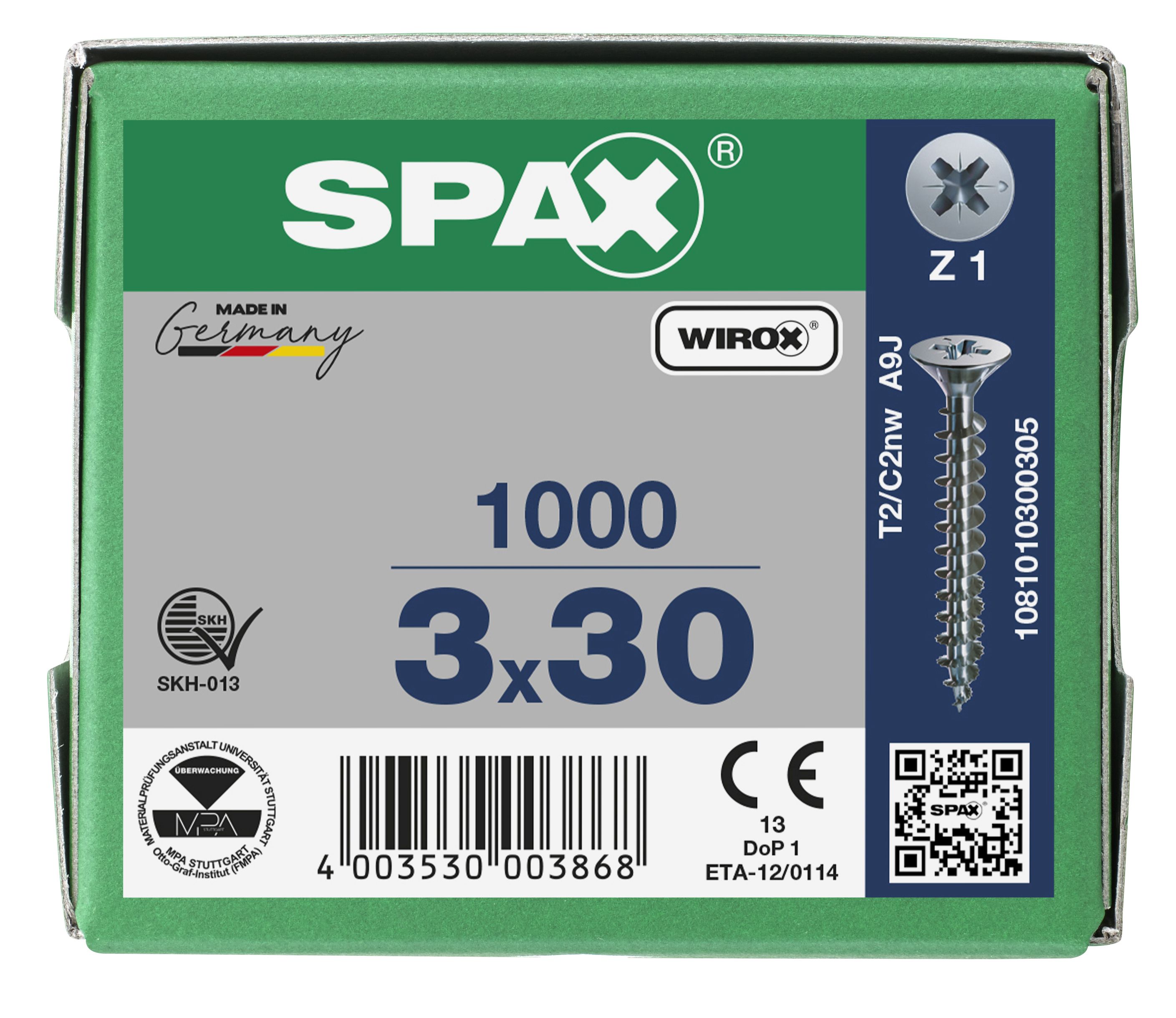 CABEZA PLANA SPAX-S NERVIOS DE FRENADO RANURA EN CRUZ Z1 ROSCA COMPLETA WIROX 1000 UD.