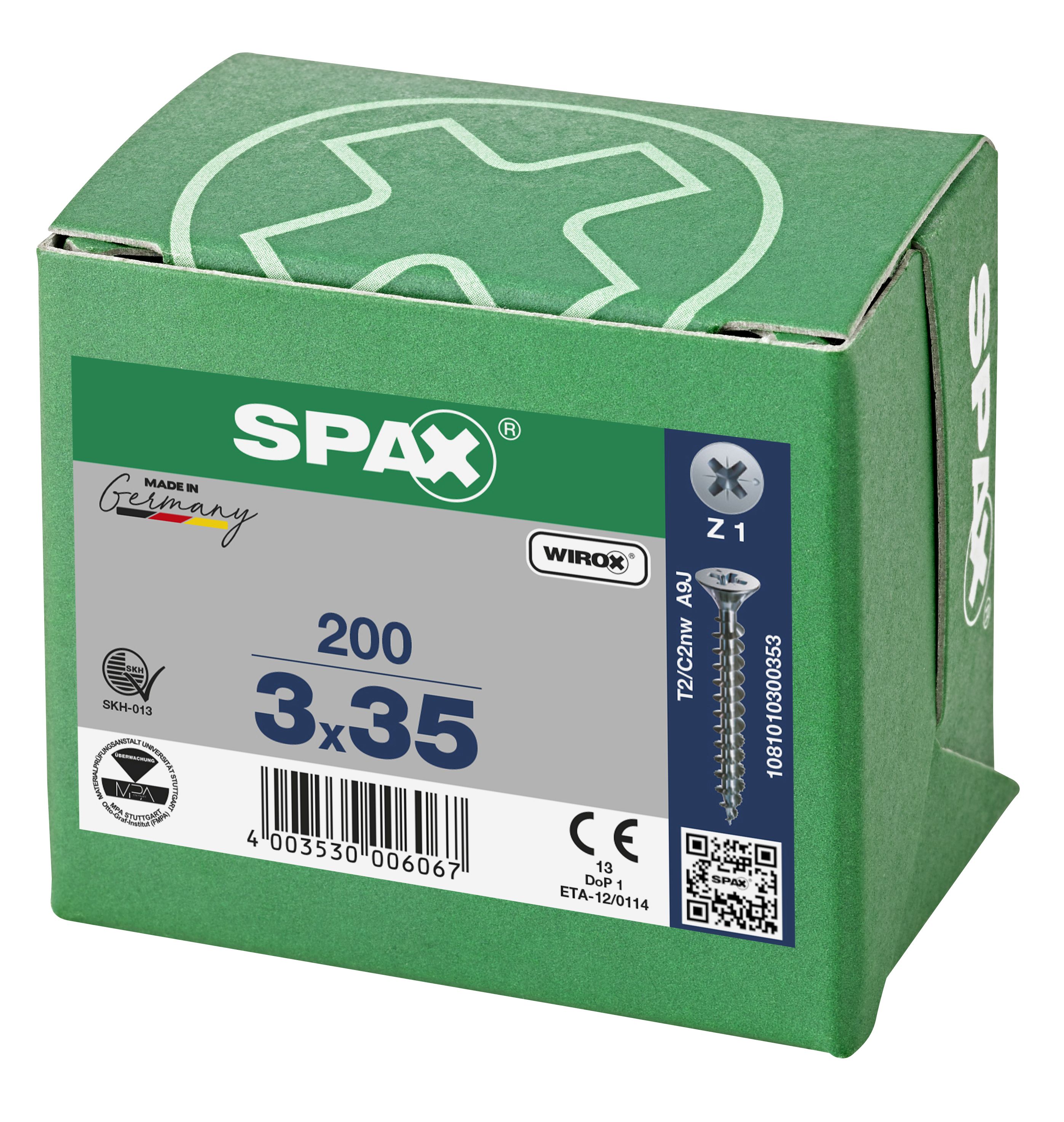 CABEZA PLANA SPAX-S NERVIOS DE FRENADO RANURA EN CRUZ Z1 ROSCA COMPLETA WIROX 200 UD.