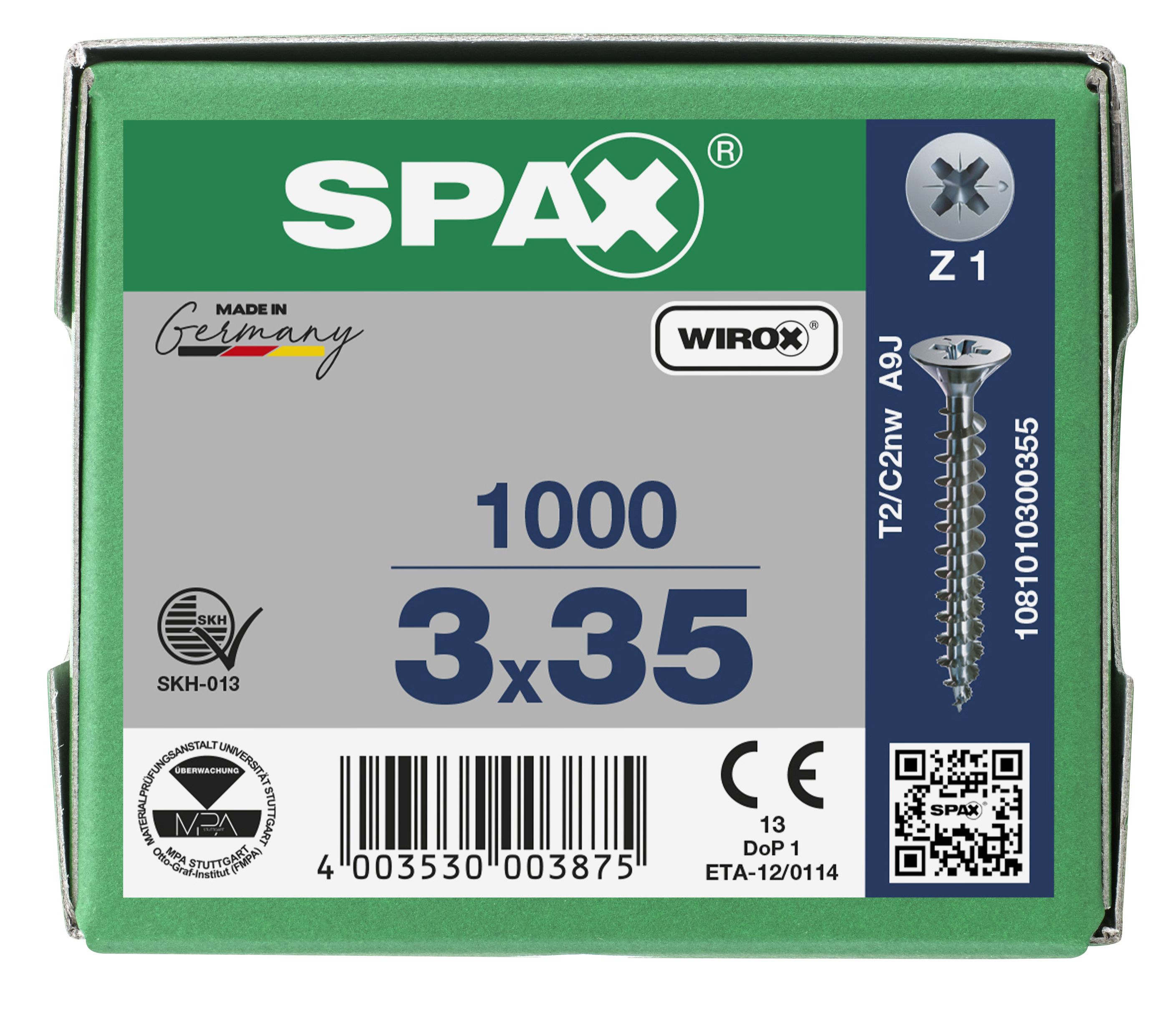 CABEZA PLANA SPAX-S NERVIOS DE FRENADO RANURA EN CRUZ Z1 ROSCA COMPLETA WIROX 1000 UD.