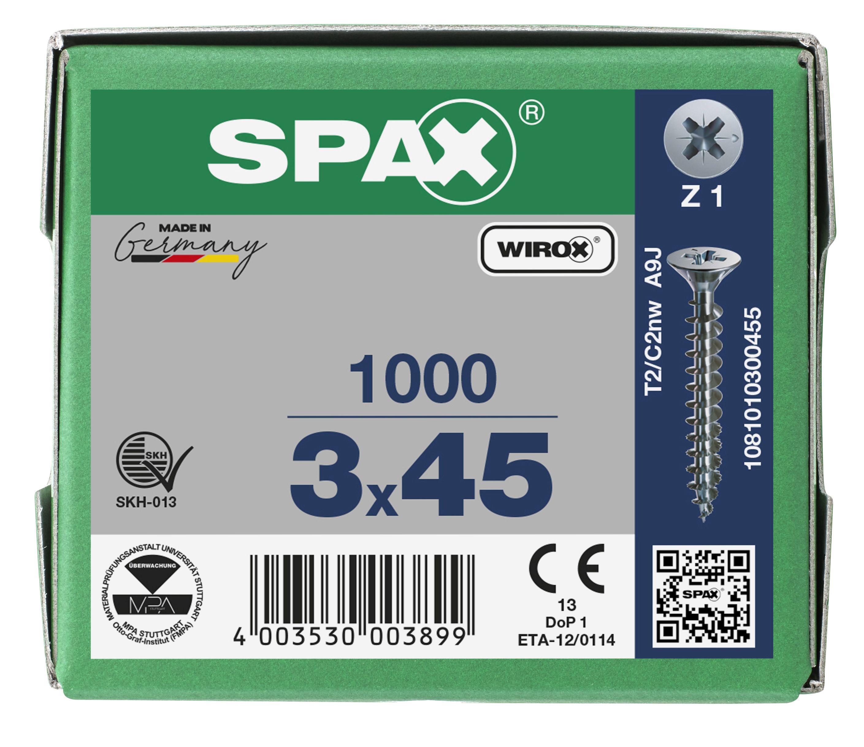 CABEZA PLANA SPAX-S NERVIOS DE FRENADO RANURA EN CRUZ Z1 ROSCA COMPLETA WIROX 1000 UD.