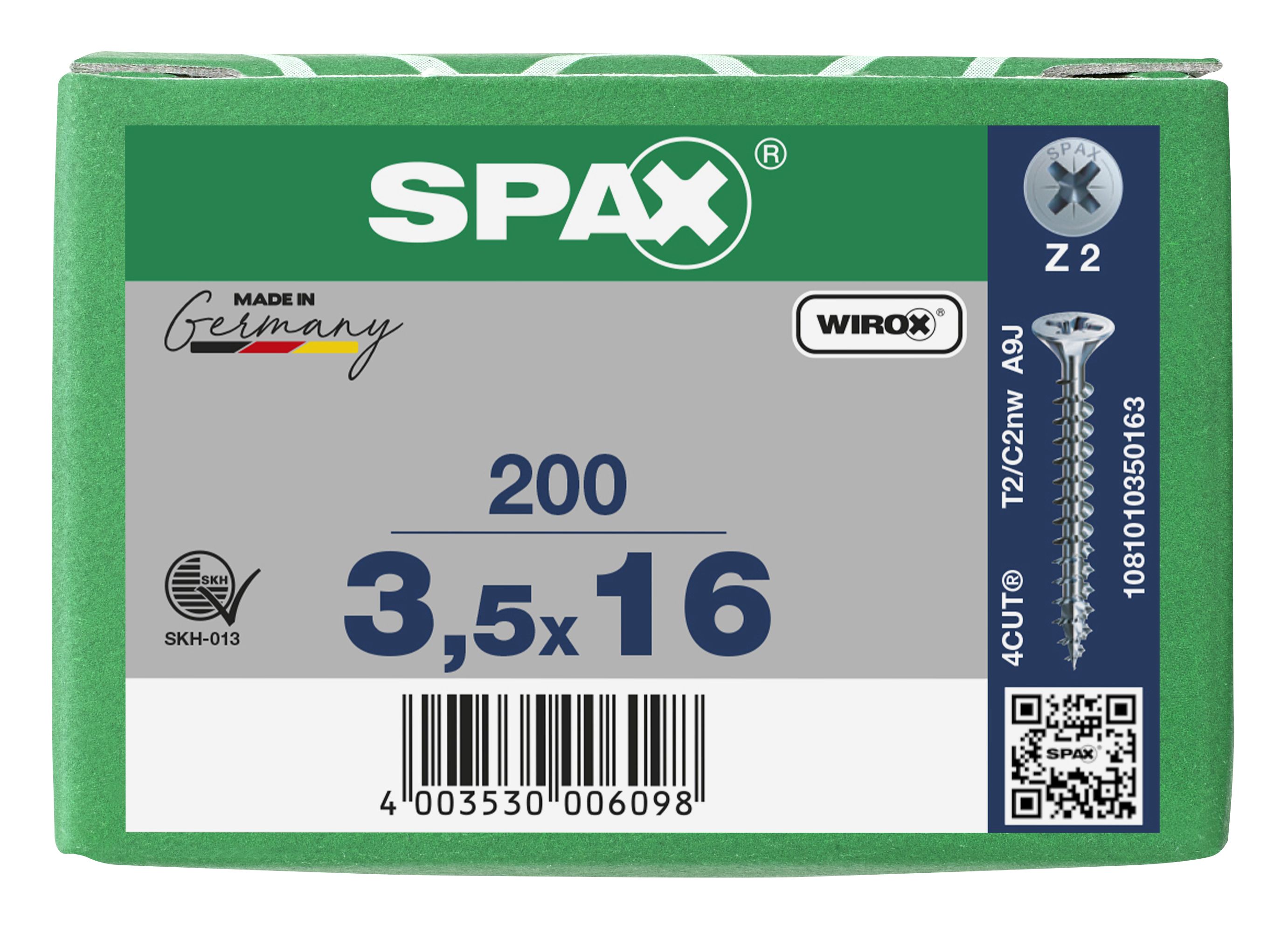 CABEZA MÚLTIPLE PLANA SPAX RANURA EN CRUZ Z2 ROSCA COMPLETA WIROX 200 UD.