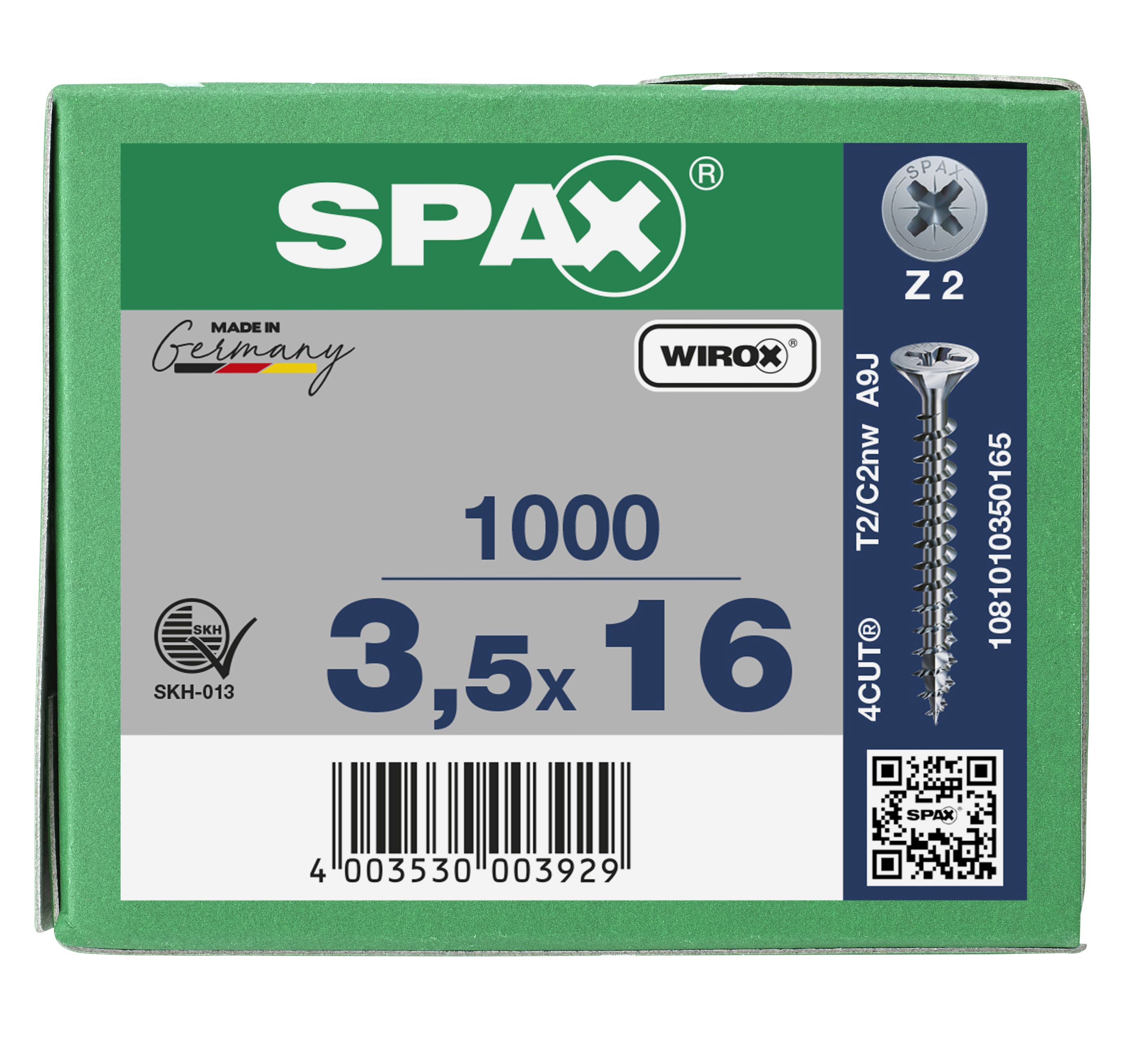 CABEZA MÚLTIPLE PLANA SPAX RANURA EN CRUZ Z2 ROSCA COMPLETA WIROX 1000 UD.