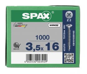 CABEZA MÚLTIPLE PLANA SPAX RANURA EN CRUZ Z2 ROSCA COMPLETA WIROX 1000 UD.