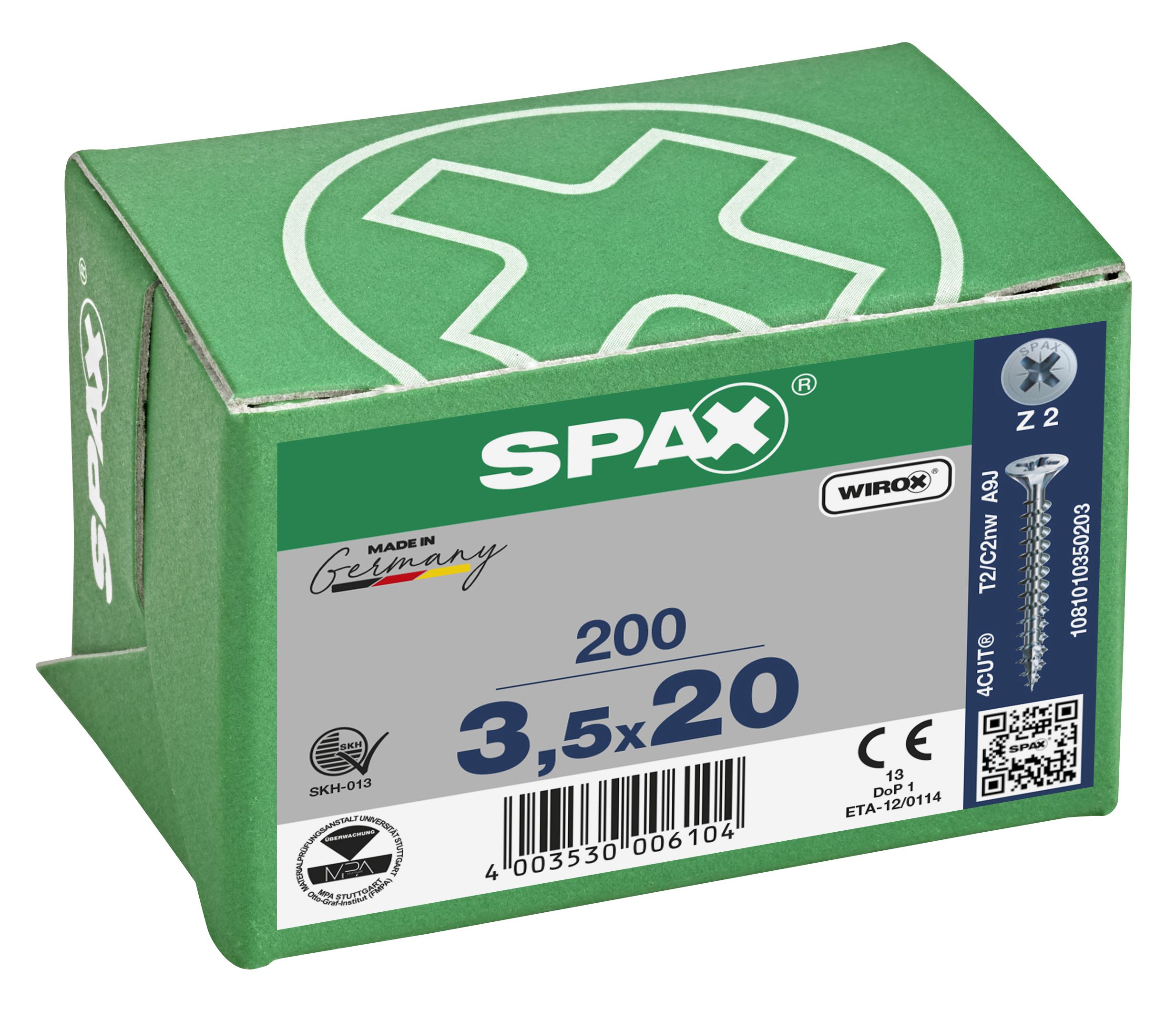 CABEZA MÚLTIPLE PLANA SPAX RANURA EN CRUZ Z2 ROSCA COMPLETA WIROX 200 UD.