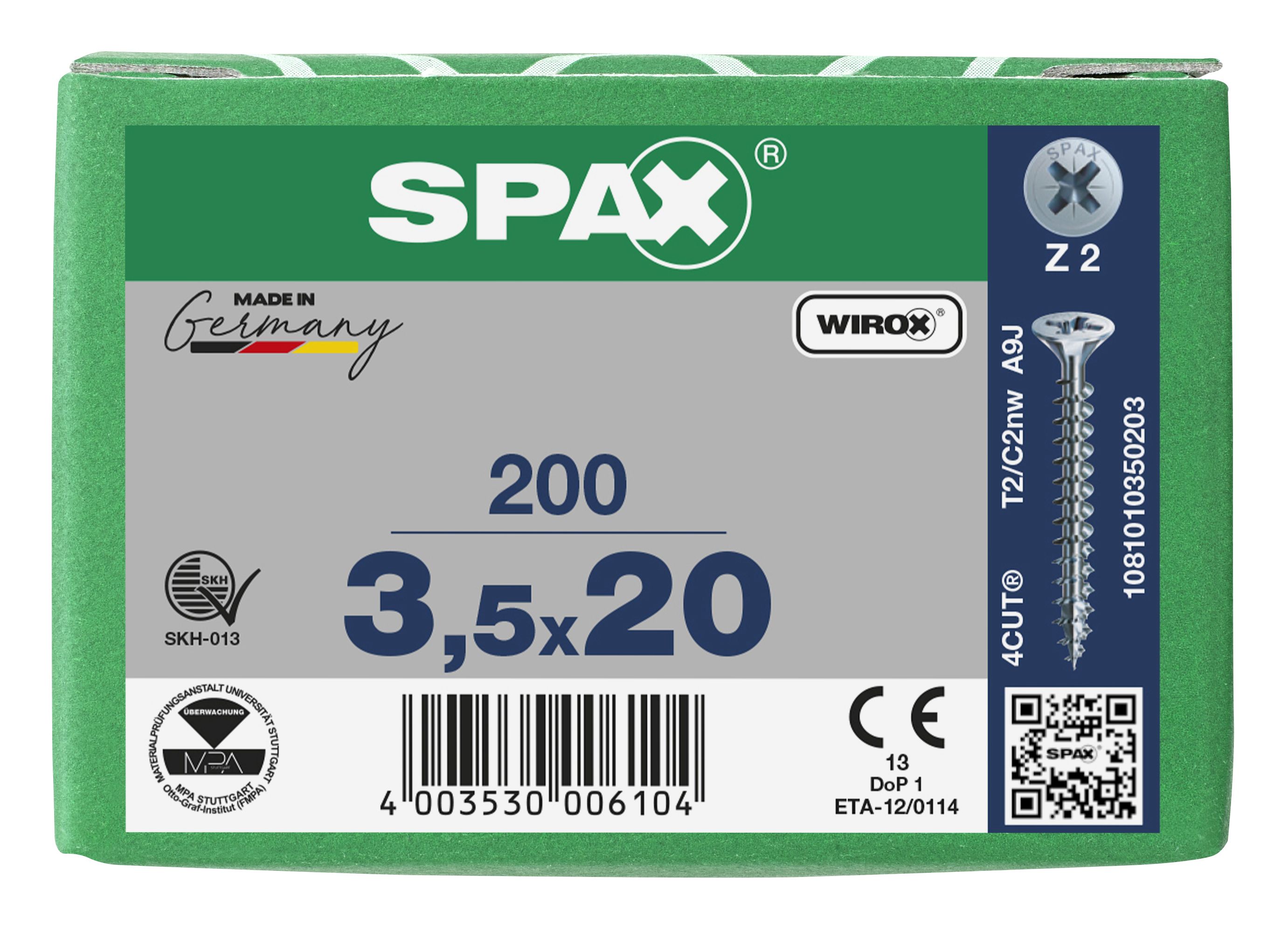 CABEZA MÚLTIPLE PLANA SPAX RANURA EN CRUZ Z2 ROSCA COMPLETA WIROX 200 UD.