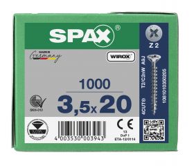 CABEZA MÚLTIPLE PLANA SPAX RANURA EN CRUZ Z2 ROSCA COMPLETA WIROX 1000 UD.