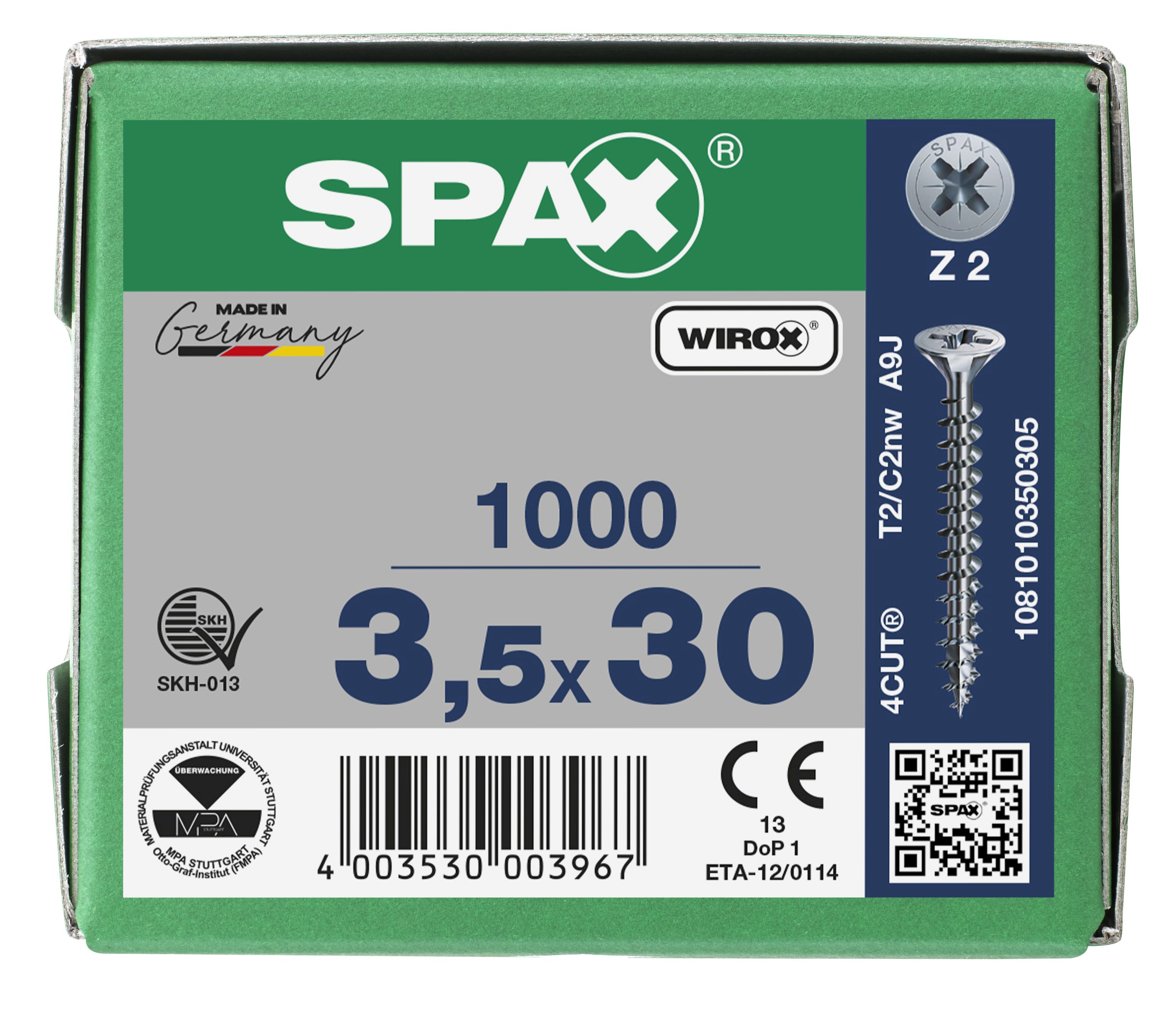 CABEZA MÚLTIPLE PLANA SPAX NERVIOS DE FRENADO RANURA EN CRUZ Z2 ROSCA COMPLETA WIROX 1000 UD.