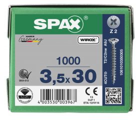 CABEZA MÚLTIPLE PLANA SPAX NERVIOS DE FRENADO RANURA EN CRUZ Z2 ROSCA COMPLETA WIROX 1000 UD.