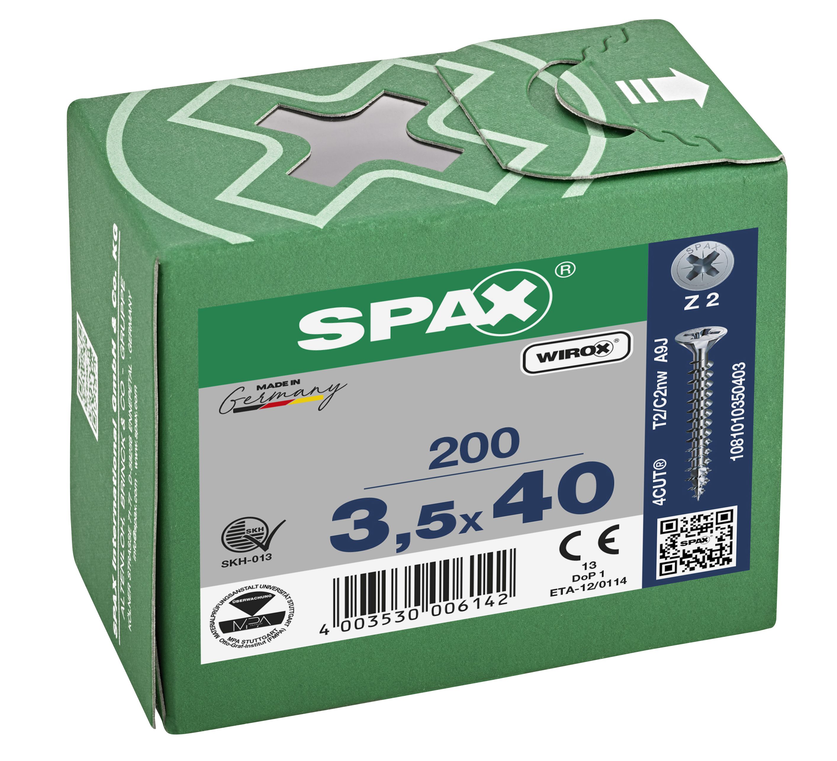 CABEZA MÚLTIPLE PLANA SPAX RANURA EN CRUZ Z2 ROSCA COMPLETA WIROX 200 UD.