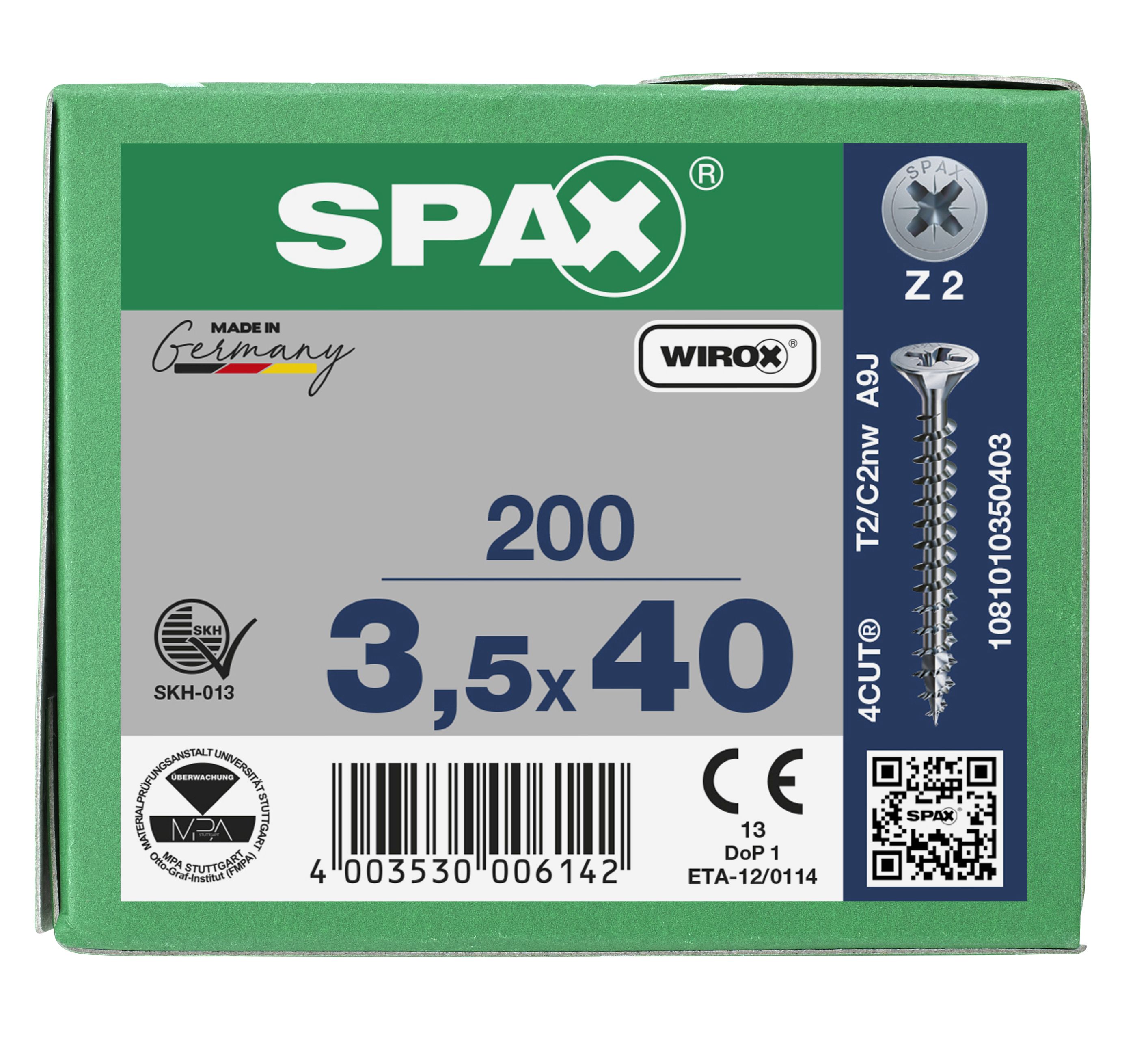 CABEZA MÚLTIPLE PLANA SPAX RANURA EN CRUZ Z2 ROSCA COMPLETA WIROX 200 UD.