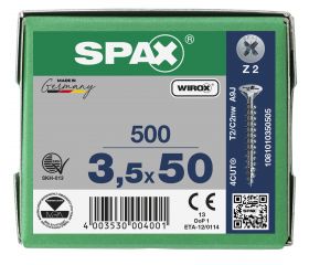 CABEZA MÚLTIPLE PLANA SPAX RANURA EN CRUZ Z2 ROSCA COMPLETA WIROX 500 UD.