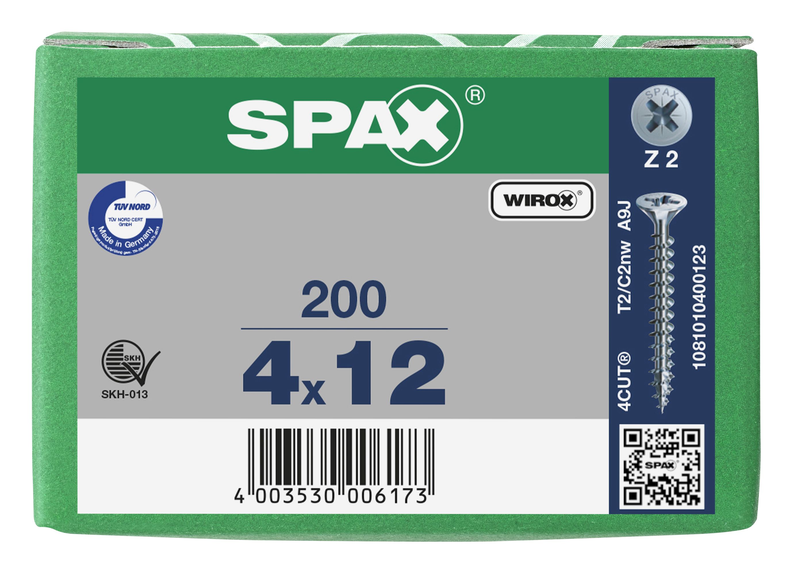 CABEZA MÚLTIPLE PLANA SPAX RANURA EN CRUZ Z2 ROSCA COMPLETA WIROX 200 UD.
