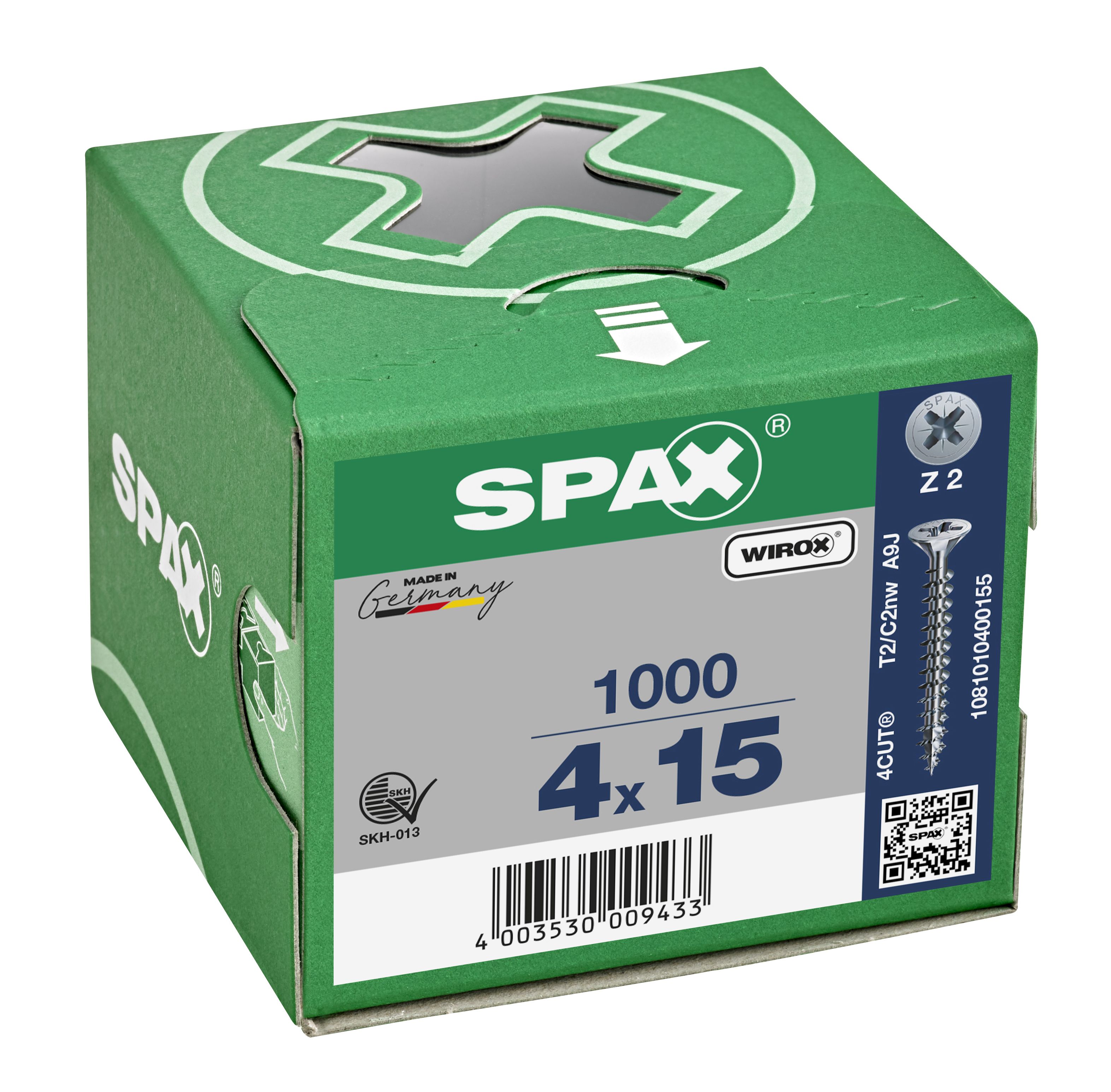 CABEZA MÚLTIPLE PLANA SPAX RANURA EN CRUZ Z2 ROSCA COMPLETA WIROX 1000 UD.