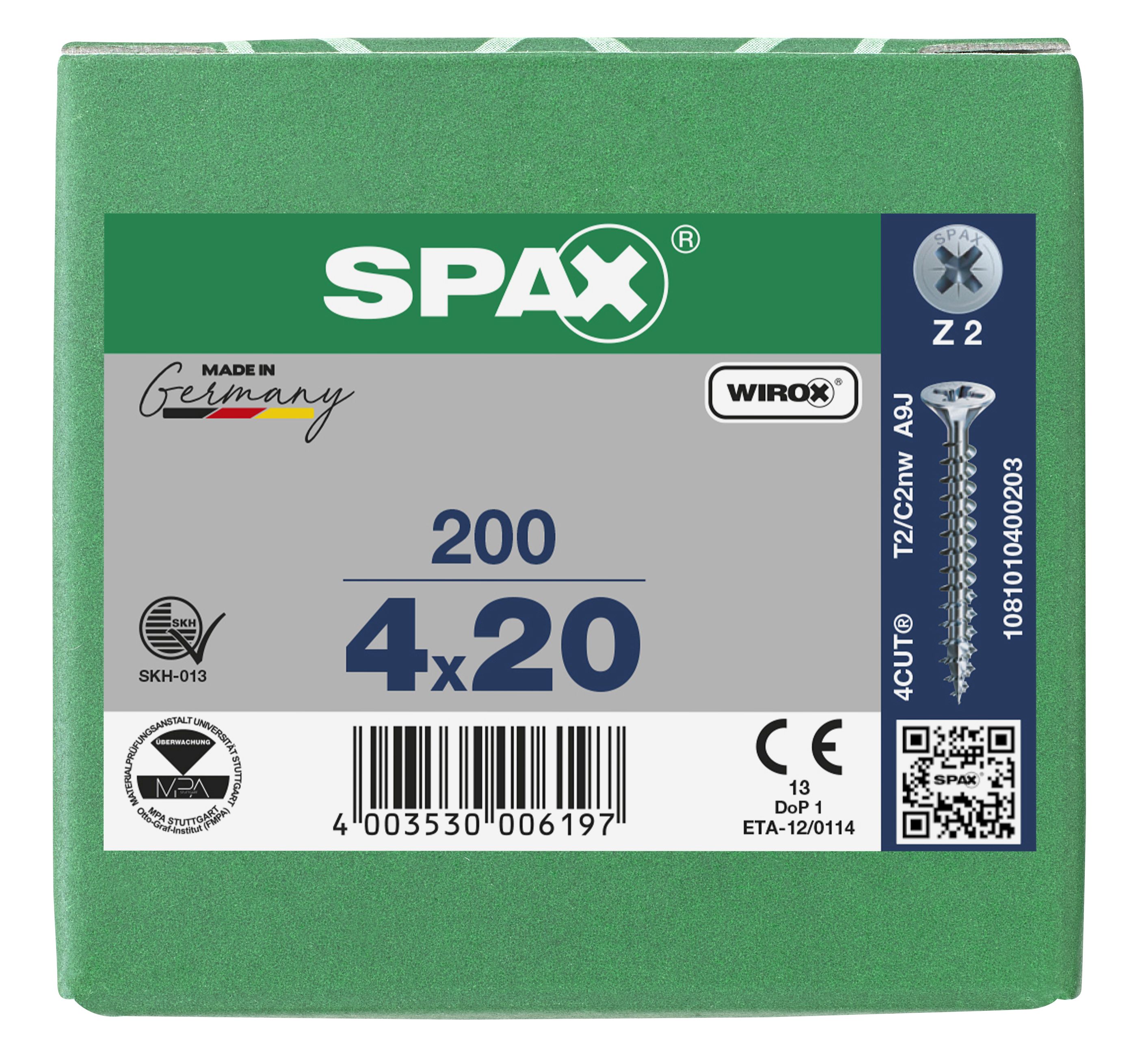 CABEZA MÚLTIPLE PLANA SPAX RANURA EN CRUZ Z2 ROSCA COMPLETA WIROX 200 UD.