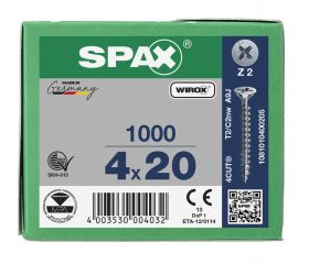 CABEZA MÚLTIPLE PLANA SPAX RANURA EN CRUZ Z2 ROSCA COMPLETA WIROX 1000 UD.