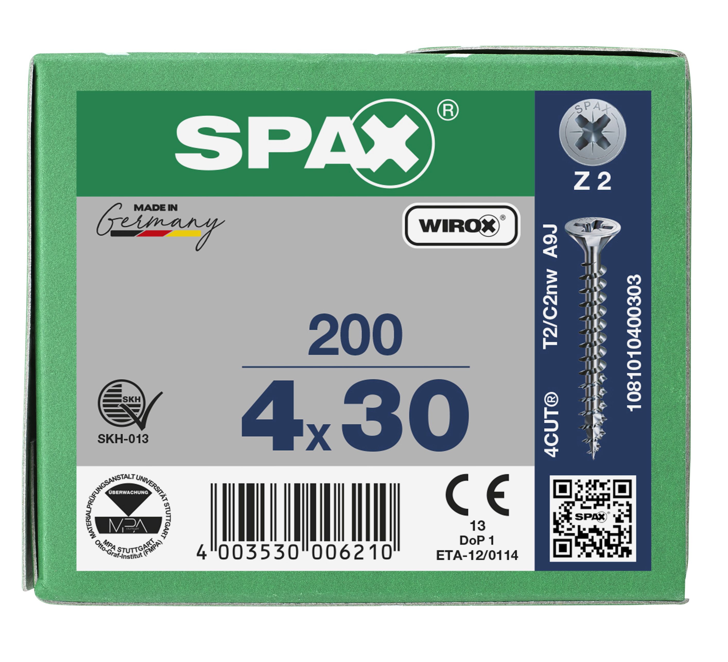 CABEZA MÚLTIPLE PLANA SPAX RANURA EN CRUZ Z2 ROSCA COMPLETA WIROX 200 UD.