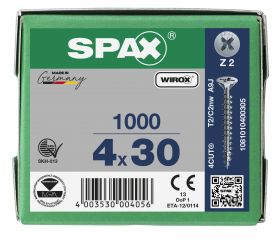 CABEZA MÚLTIPLE PLANA SPAX RANURA EN CRUZ Z2 ROSCA COMPLETA WIROX 1000 UD.