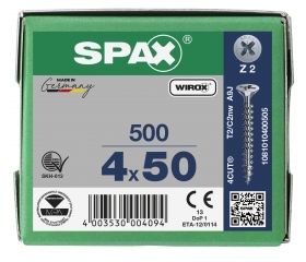 CABEZA MÚLTIPLE PLANA SPAX RANURA EN CRUZ Z2 ROSCA COMPLETA WIROX 500 UD.