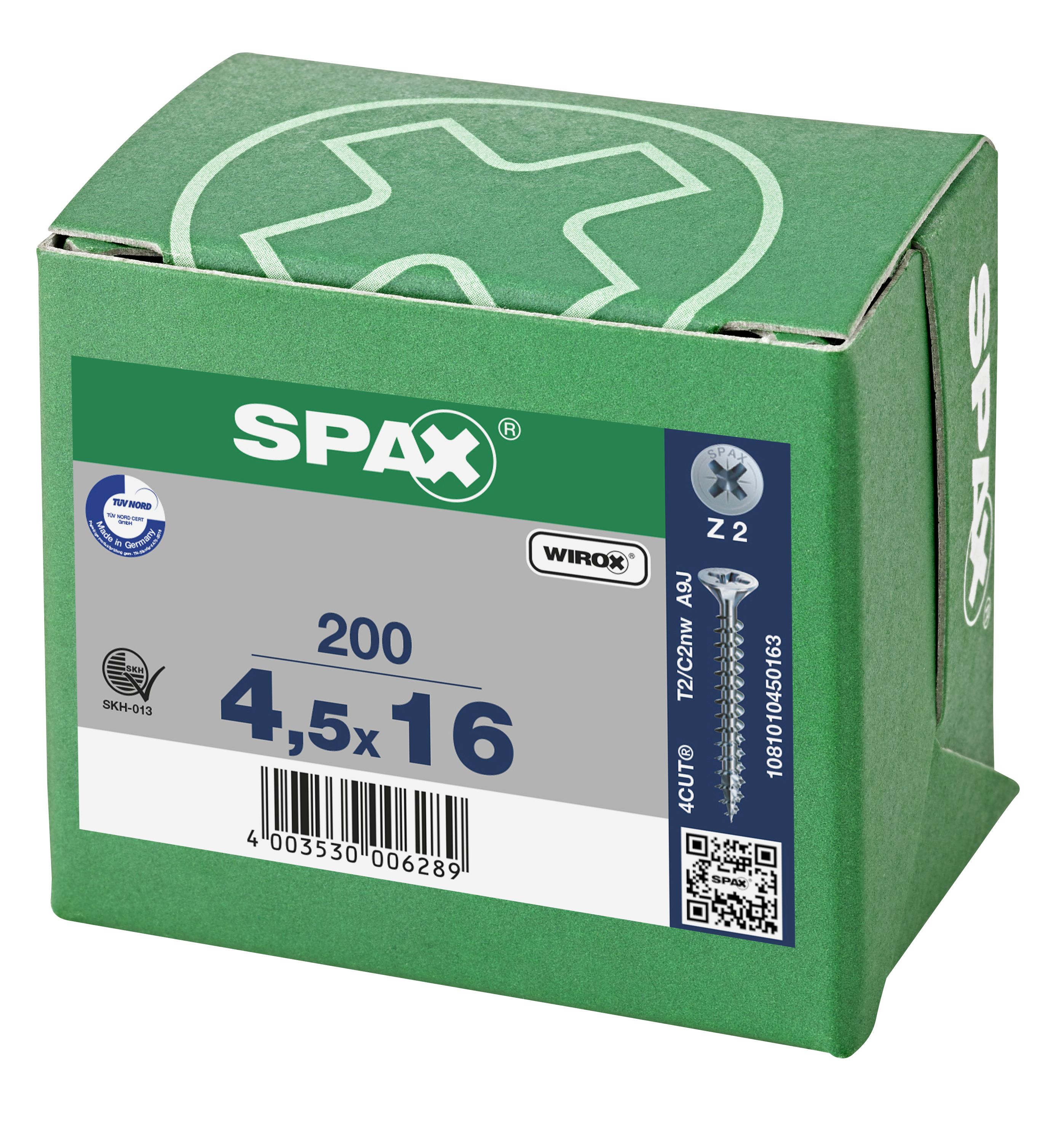 CABEZA MÚLTIPLE PLANA SPAX RANURA EN CRUZ Z2 ROSCA COMPLETA WIROX 200 UD.