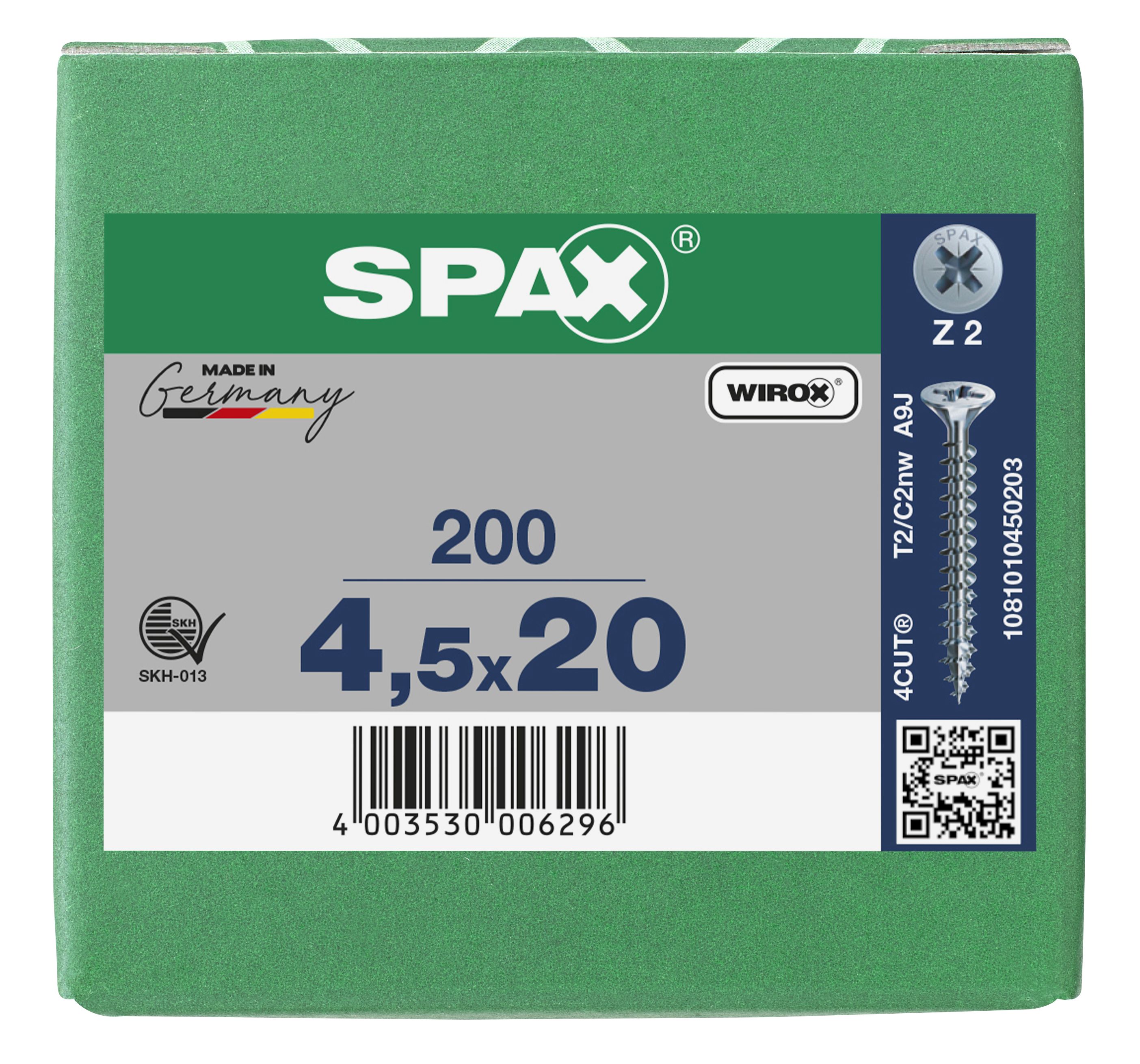 CABEZA MÚLTIPLE PLANA SPAX RANURA EN CRUZ Z2 ROSCA COMPLETA WIROX 200 UD.