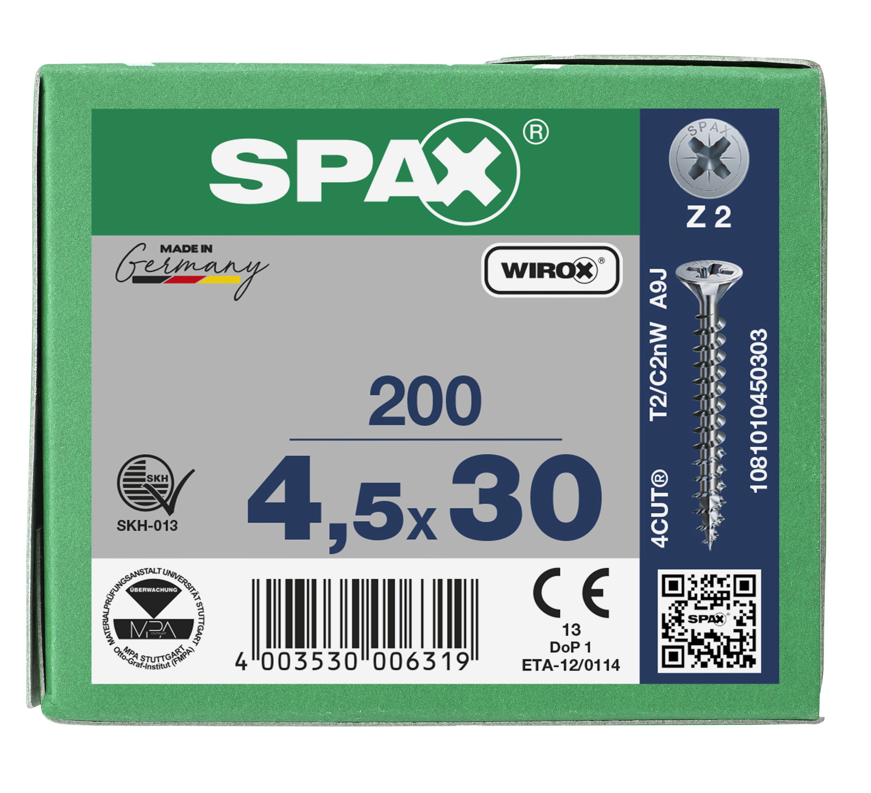CABEZA MÚLTIPLE PLANA SPAX RANURA EN CRUZ Z2 ROSCA COMPLETA WIROX 200 UD.