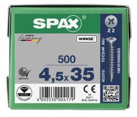 CABEZA MÚLTIPLE PLANA SPAX RANURA EN CRUZ Z2 ROSCA COMPLETA WIROX 500 UD.